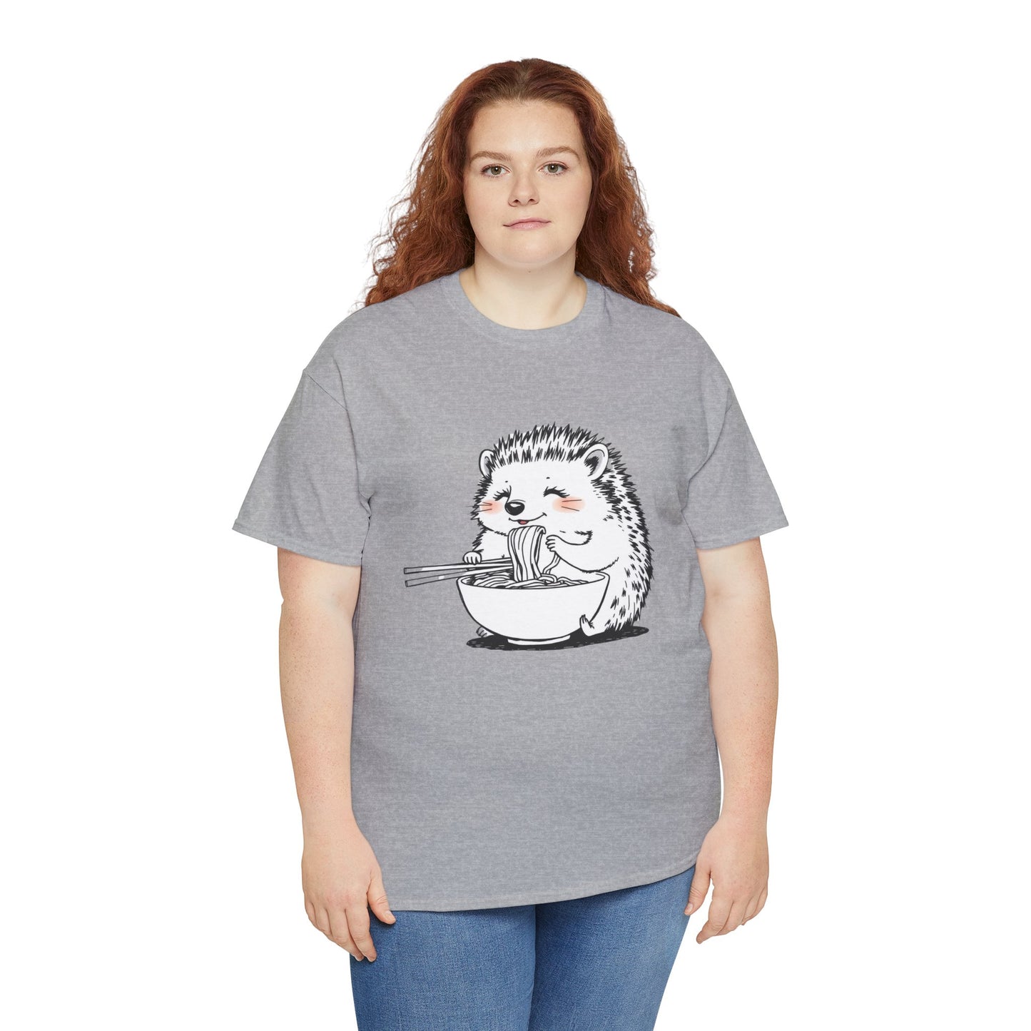 Noodle Hedgehog Shirt, Ramen HedgehogT-Shirt, Foodie Lover Shirts, Black Hedgehog Noodle T-Shirts, Retro HedgehogTees, Hedgehog Lover Sweatshirts, Black Hedgehog Tee Cute Hedgehog Eating Noodles Unisex Heavy Cotton Tee