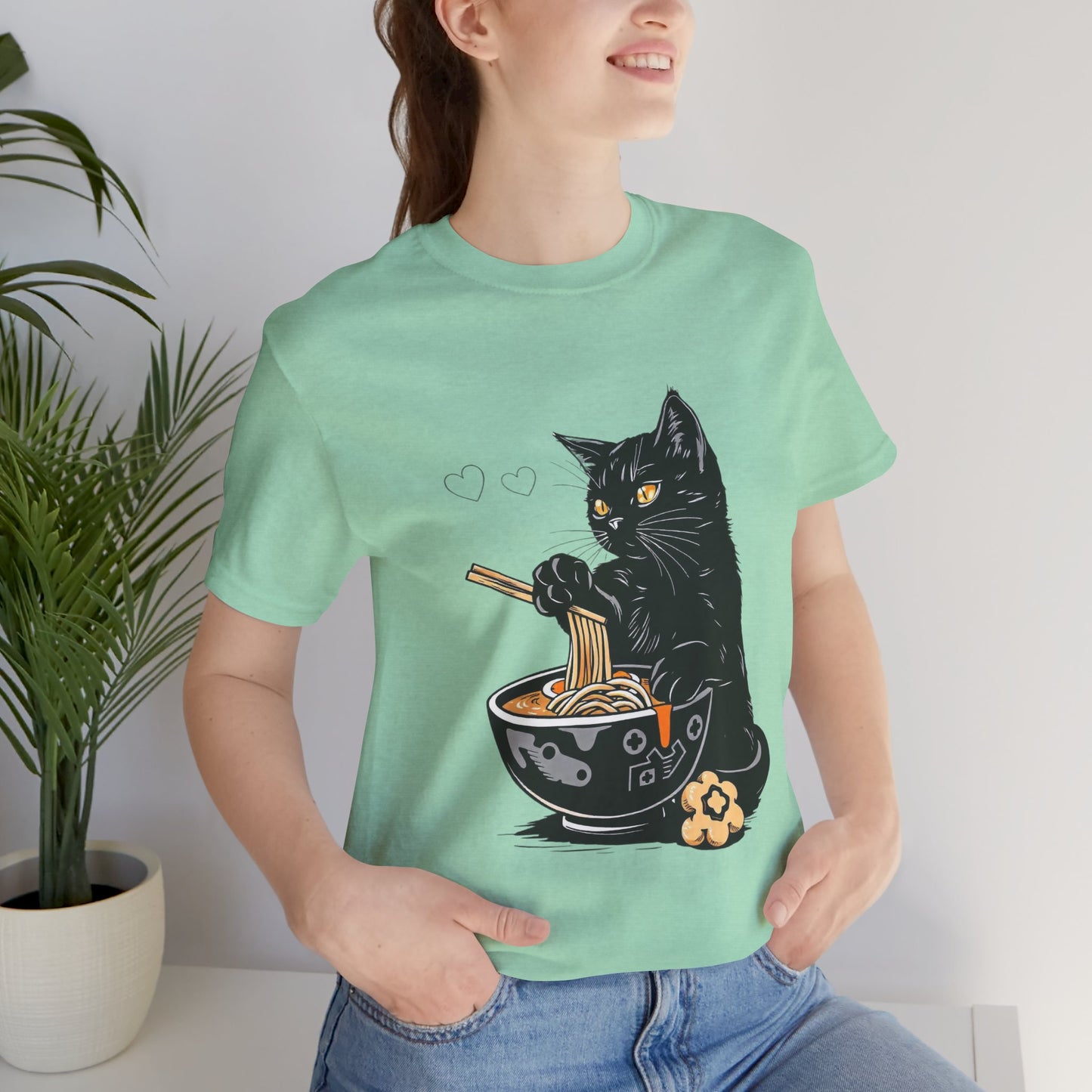 Noodle Cat Shirt, Ramen Cat T-Shirt, Foodie Lover Shirts, Black Cat Noodle T-Shirts, Retro Cat Tees, Cat Lover Sweatshirts, Black Cat Tee