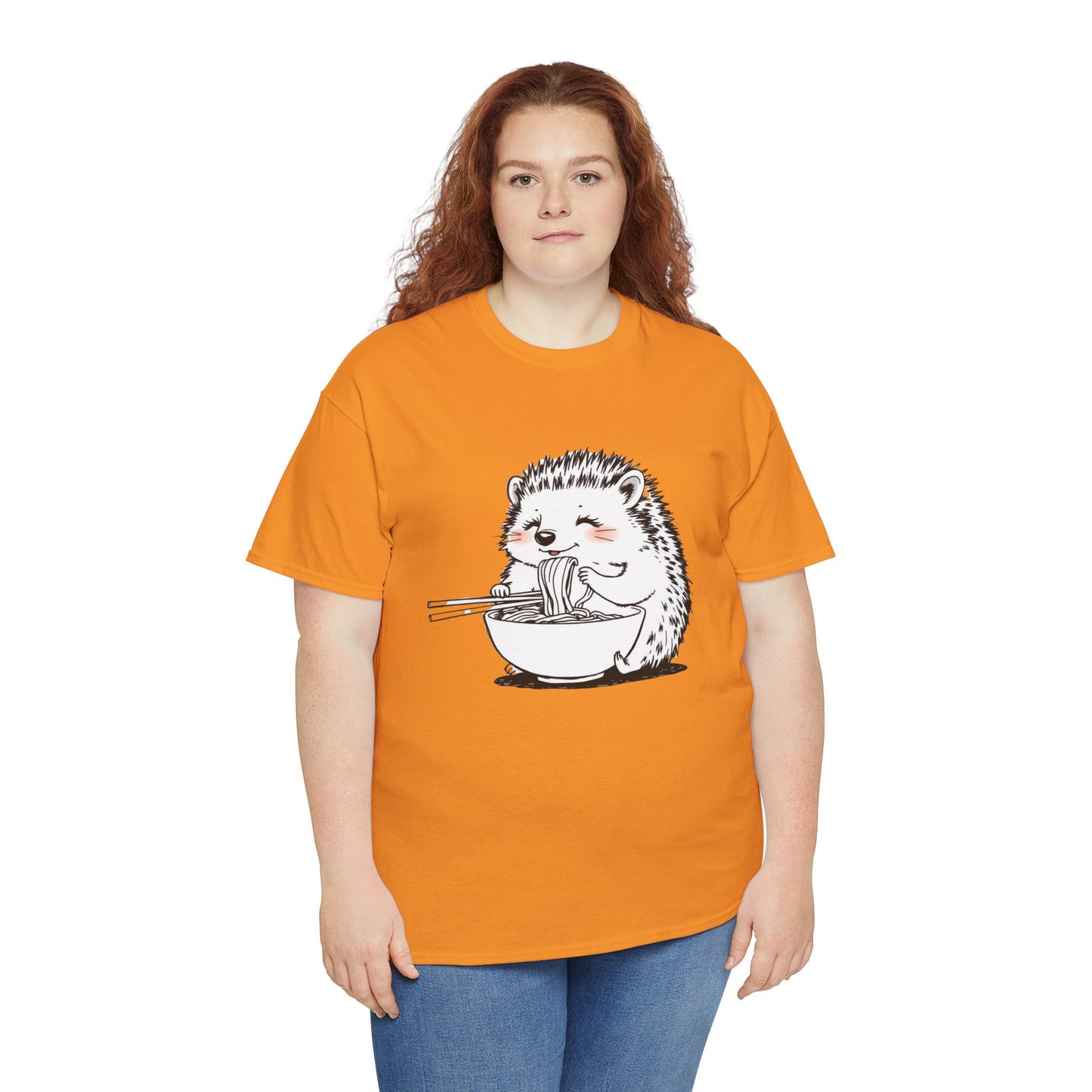 Noodle Hedgehog Shirt, Ramen HedgehogT-Shirt, Foodie Lover Shirts, Black Hedgehog Noodle T-Shirts, Retro HedgehogTees, Hedgehog Lover Sweatshirts, Black Hedgehog Tee Cute Hedgehog Eating Noodles Unisex Heavy Cotton Tee