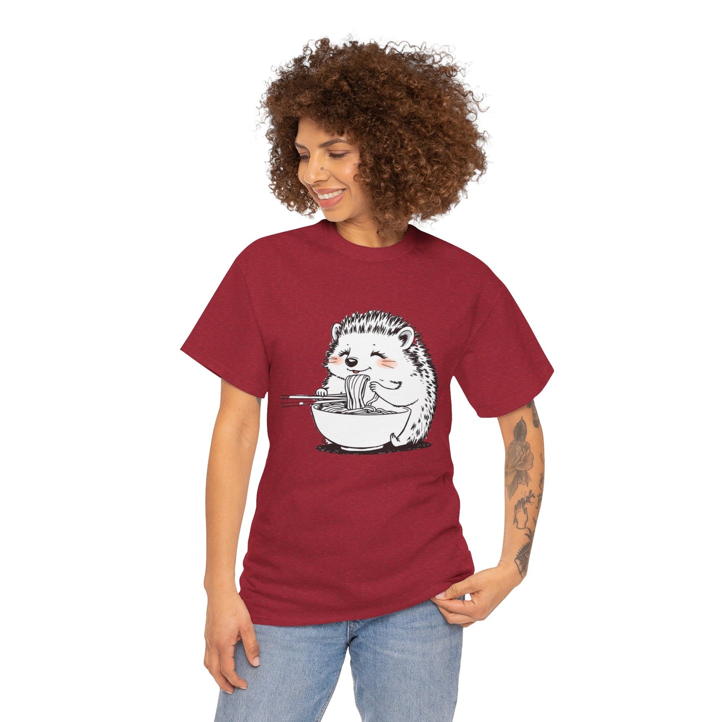 Noodle Hedgehog Shirt, Ramen HedgehogT-Shirt, Foodie Lover Shirts, Black Hedgehog Noodle T-Shirts, Retro HedgehogTees, Hedgehog Lover Sweatshirts, Black Hedgehog Tee Cute Hedgehog Eating Noodles Unisex Heavy Cotton Tee