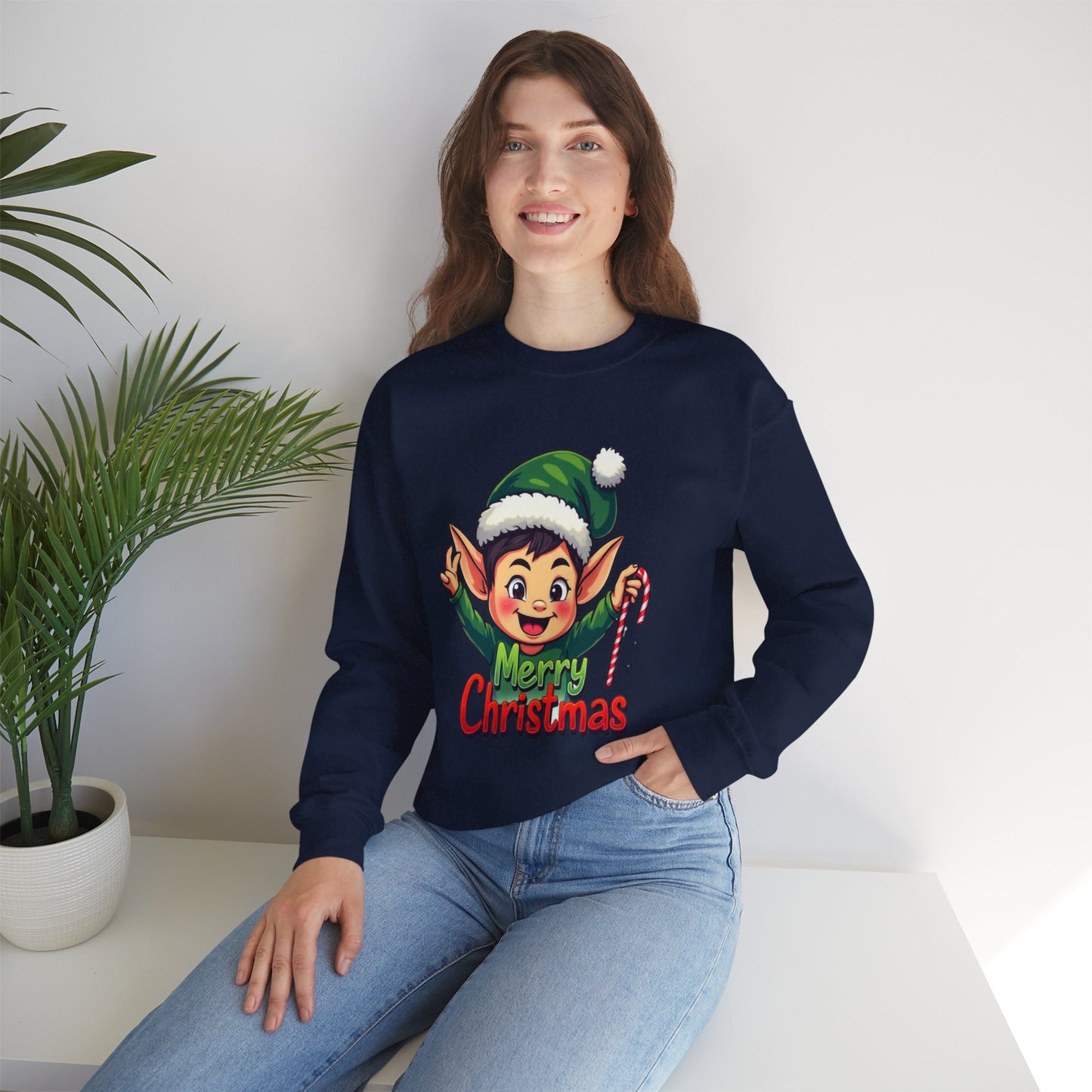 Merry Christmas Elf Crewneck Sweatshirt . Adorable Christmas Elf 3D T-Shirt – Festive Holiday Gift | Merry Christmas All Over Print