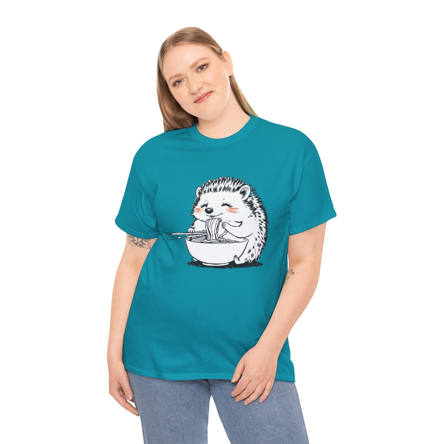 Noodle Hedgehog Shirt, Ramen HedgehogT-Shirt, Foodie Lover Shirts, Black Hedgehog Noodle T-Shirts, Retro HedgehogTees, Hedgehog Lover Sweatshirts, Black Hedgehog Tee Cute Hedgehog Eating Noodles Unisex Heavy Cotton Tee