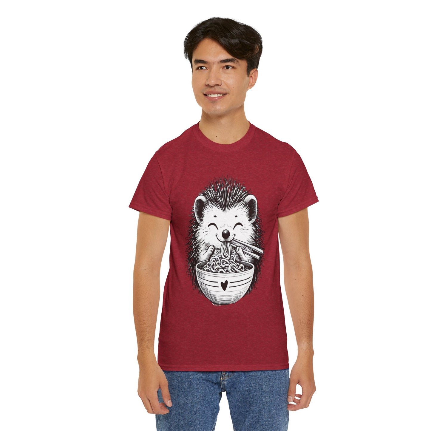 Noodle Hedgehog Shirt, Ramen HedgehogT-Shirt, Foodie Lover Shirts, Black Hedgehog Noodle T-Shirts, Retro HedgehogTees, Hedgehog Lover Sweatshirts, Black Hedgehog Tee Cute Hedgehog Noodle Unisex Heavy Cotton Tee - Perfect for Animal Lovers