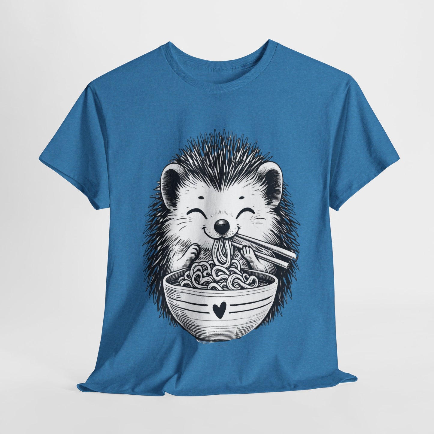 Noodle Hedgehog Shirt, Ramen HedgehogT-Shirt, Foodie Lover Shirts, Black Hedgehog Noodle T-Shirts, Retro HedgehogTees, Hedgehog Lover Sweatshirts, Black Hedgehog Tee Cute Hedgehog Noodle Unisex Heavy Cotton Tee - Perfect for Animal Lovers