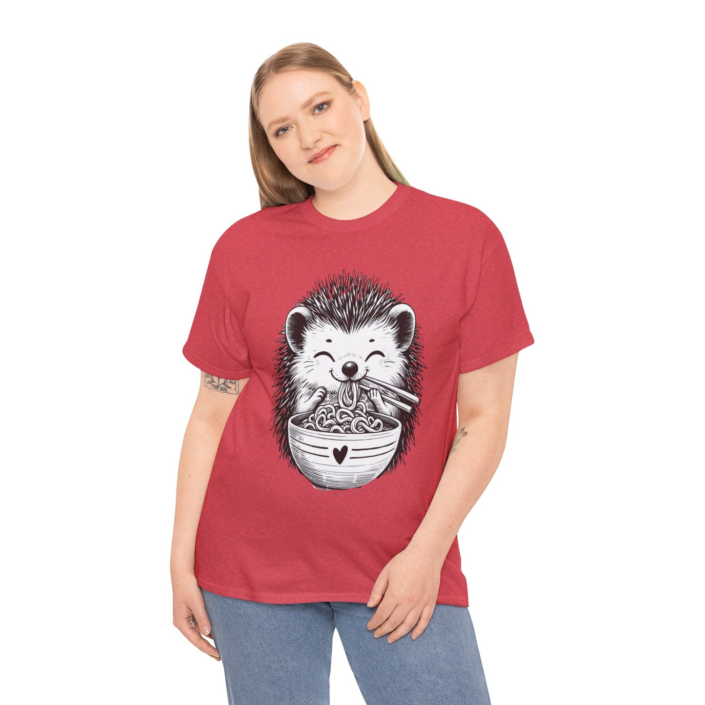 Noodle Hedgehog Shirt, Ramen HedgehogT-Shirt, Foodie Lover Shirts, Black Hedgehog Noodle T-Shirts, Retro HedgehogTees, Hedgehog Lover Sweatshirts, Black Hedgehog Tee Cute Hedgehog Noodle Unisex Heavy Cotton Tee - Perfect for Animal Lovers