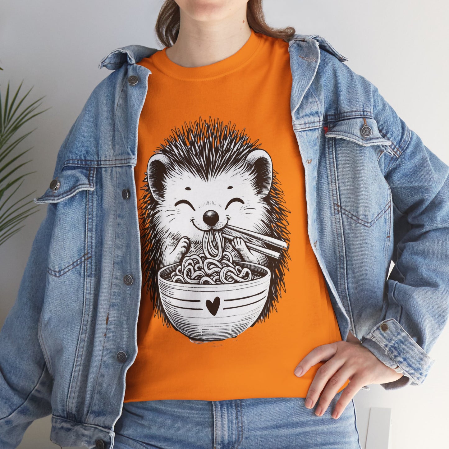 Noodle Hedgehog Shirt, Ramen HedgehogT-Shirt, Foodie Lover Shirts, Black Hedgehog Noodle T-Shirts, Retro HedgehogTees, Hedgehog Lover Sweatshirts, Black Hedgehog Tee Cute Hedgehog Noodle Unisex Heavy Cotton Tee - Perfect for Animal Lovers