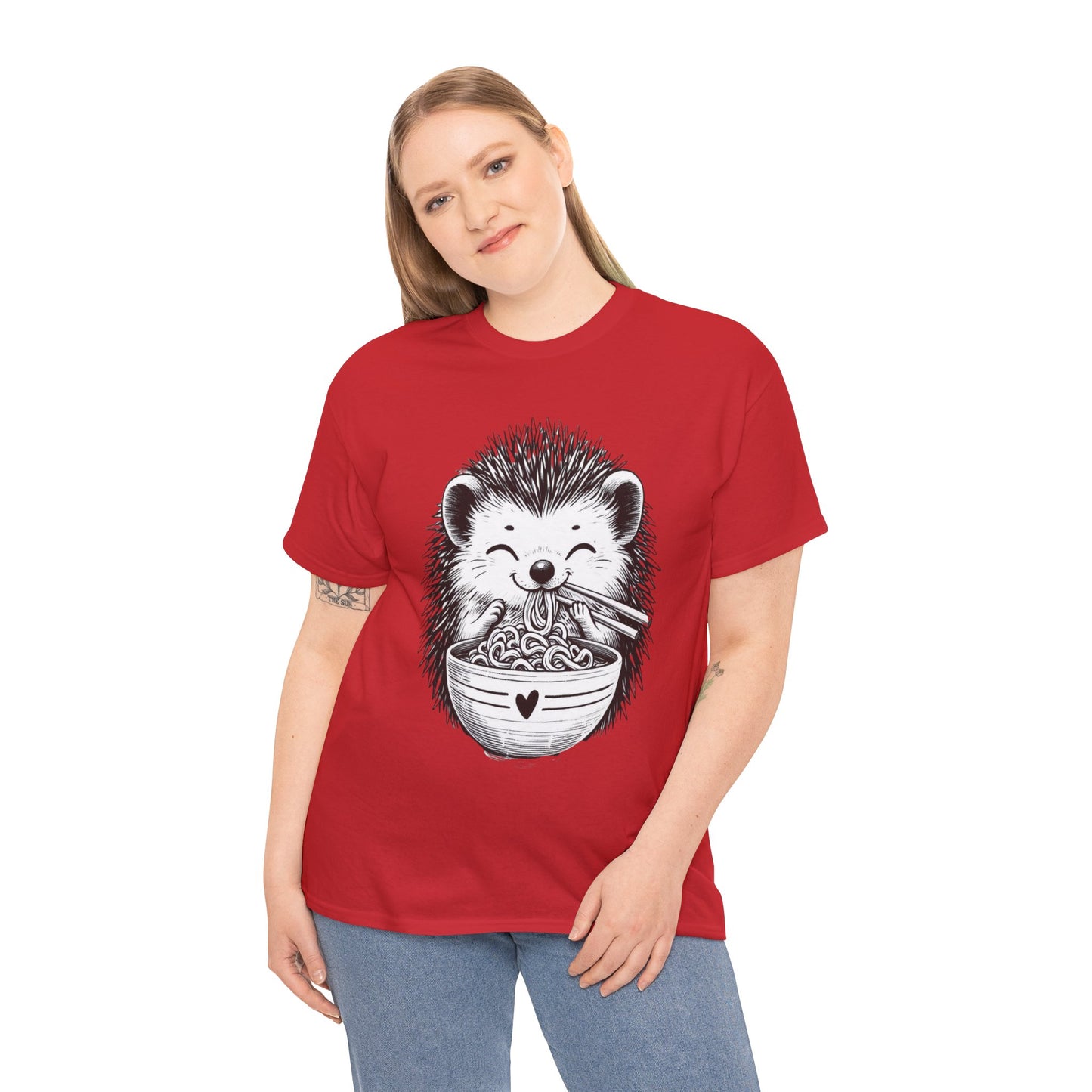 Noodle Hedgehog Shirt, Ramen HedgehogT-Shirt, Foodie Lover Shirts, Black Hedgehog Noodle T-Shirts, Retro HedgehogTees, Hedgehog Lover Sweatshirts, Black Hedgehog Tee Cute Hedgehog Noodle Unisex Heavy Cotton Tee - Perfect for Animal Lovers