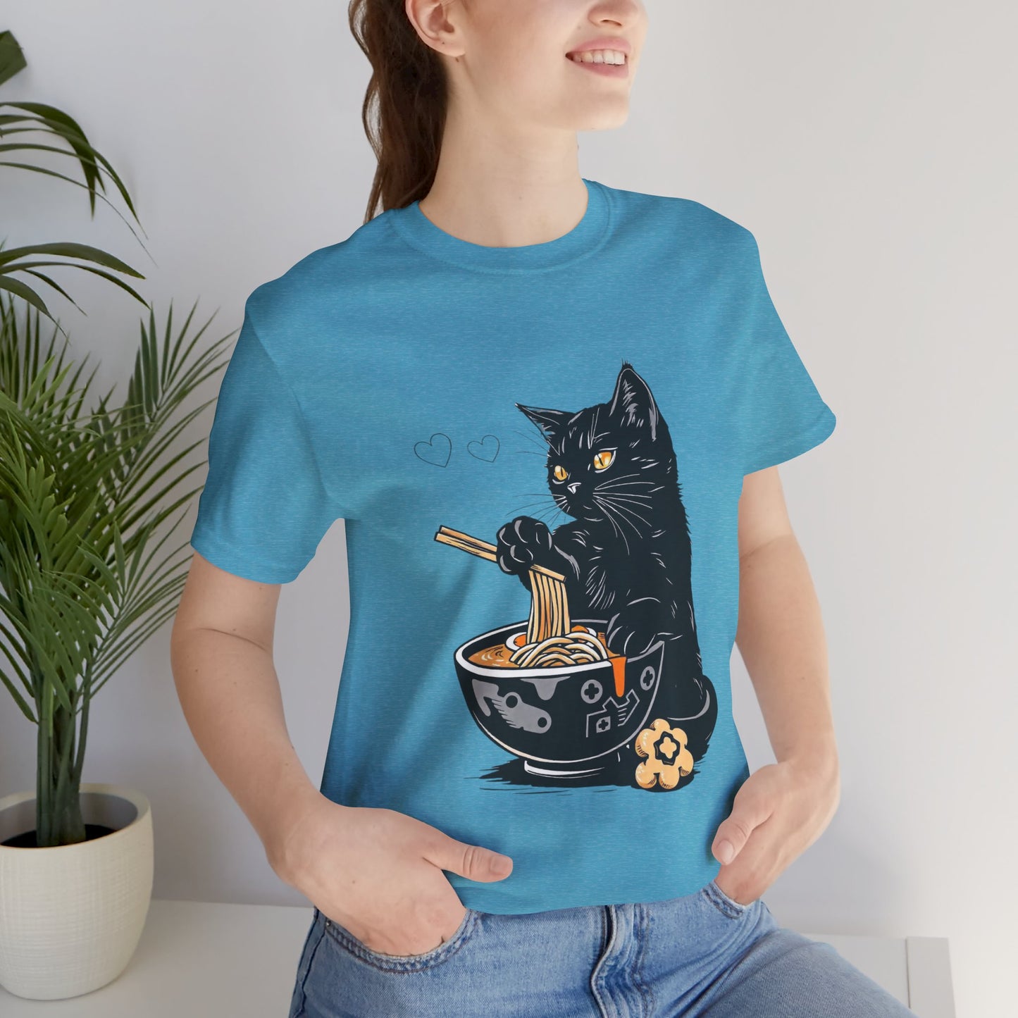 Noodle Cat Shirt, Ramen Cat T-Shirt, Foodie Lover Shirts, Black Cat Noodle T-Shirts, Retro Cat Tees, Cat Lover Sweatshirts, Black Cat Tee