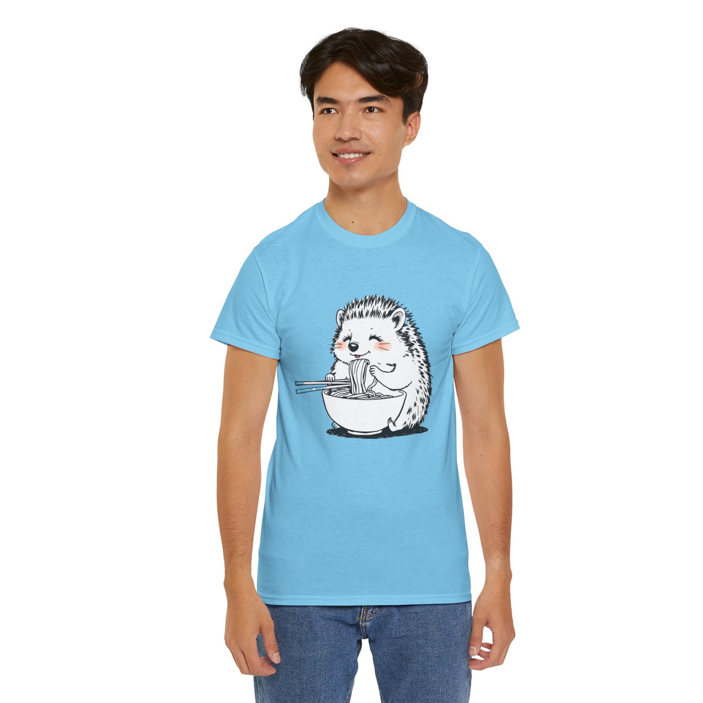Noodle Hedgehog Shirt, Ramen HedgehogT-Shirt, Foodie Lover Shirts, Black Hedgehog Noodle T-Shirts, Retro HedgehogTees, Hedgehog Lover Sweatshirts, Black Hedgehog Tee Cute Hedgehog Eating Noodles Unisex Heavy Cotton Tee