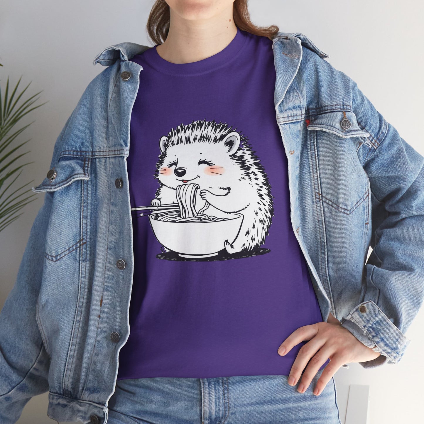 Noodle Hedgehog Shirt, Ramen HedgehogT-Shirt, Foodie Lover Shirts, Black Hedgehog Noodle T-Shirts, Retro HedgehogTees, Hedgehog Lover Sweatshirts, Black Hedgehog Tee Cute Hedgehog Eating Noodles Unisex Heavy Cotton Tee