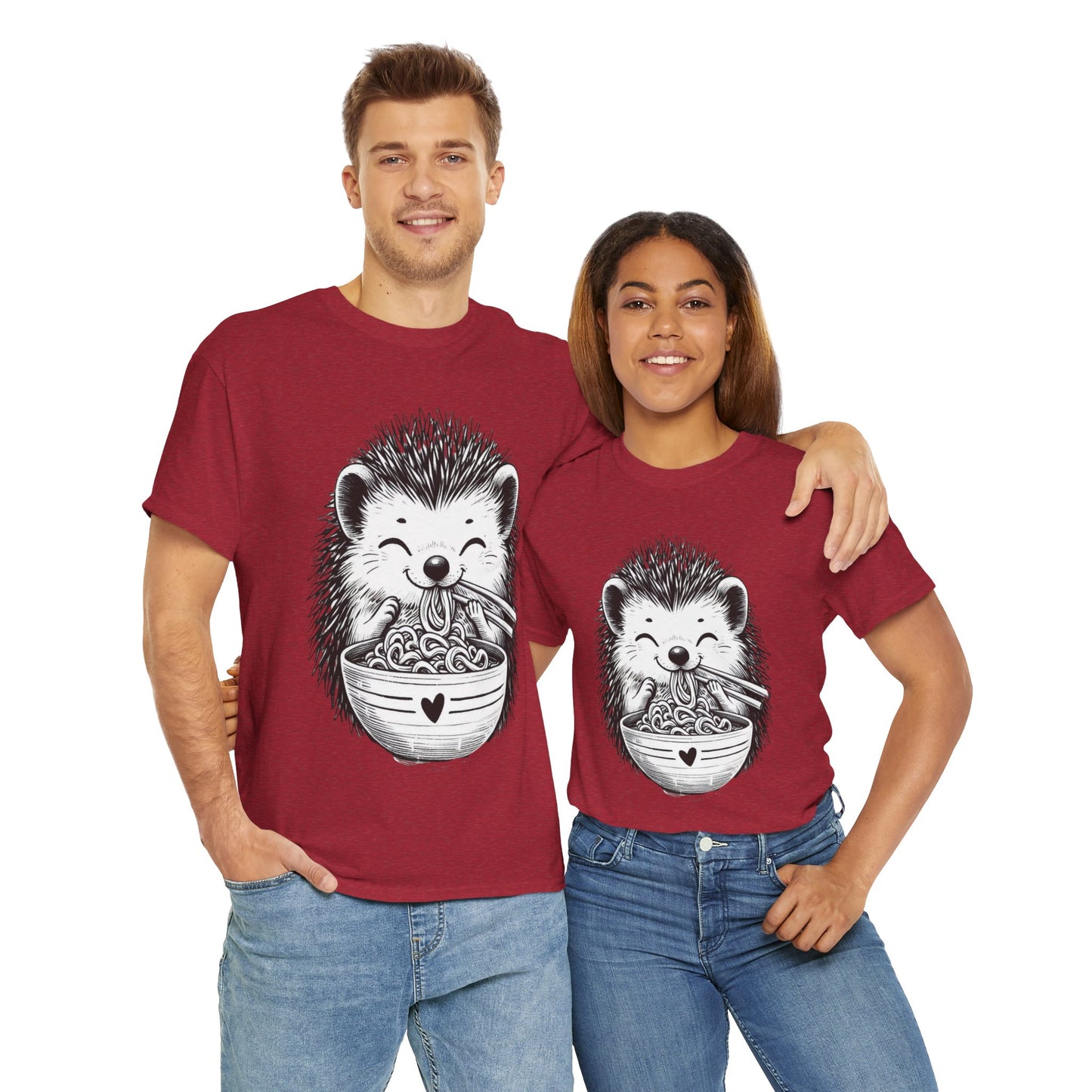 Noodle Hedgehog Shirt, Ramen HedgehogT-Shirt, Foodie Lover Shirts, Black Hedgehog Noodle T-Shirts, Retro HedgehogTees, Hedgehog Lover Sweatshirts, Black Hedgehog Tee Cute Hedgehog Noodle Unisex Heavy Cotton Tee - Perfect for Animal Lovers