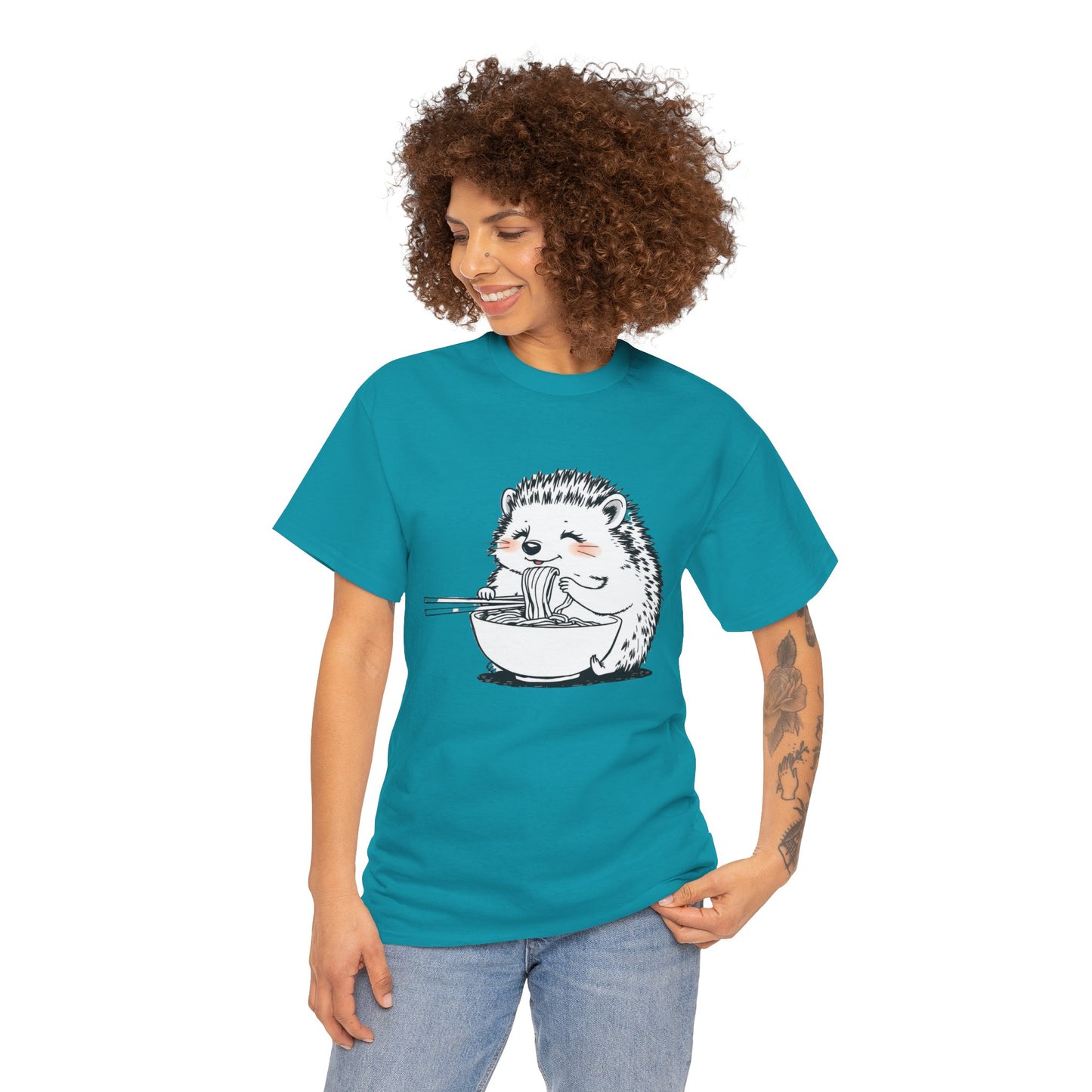 Noodle Hedgehog Shirt, Ramen HedgehogT-Shirt, Foodie Lover Shirts, Black Hedgehog Noodle T-Shirts, Retro HedgehogTees, Hedgehog Lover Sweatshirts, Black Hedgehog Tee Cute Hedgehog Eating Noodles Unisex Heavy Cotton Tee