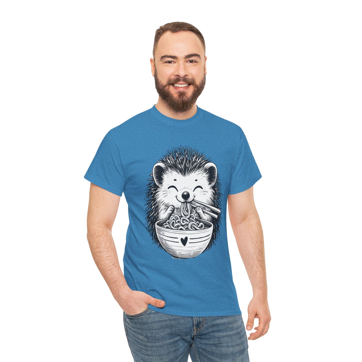 Noodle Hedgehog Shirt, Ramen HedgehogT-Shirt, Foodie Lover Shirts, Black Hedgehog Noodle T-Shirts, Retro HedgehogTees, Hedgehog Lover Sweatshirts, Black Hedgehog Tee Cute Hedgehog Noodle Unisex Heavy Cotton Tee - Perfect for Animal Lovers