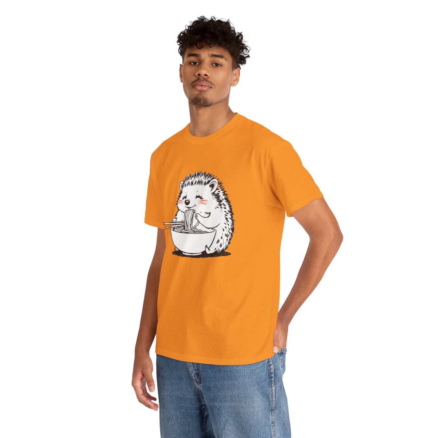 Noodle Hedgehog Shirt, Ramen HedgehogT-Shirt, Foodie Lover Shirts, Black Hedgehog Noodle T-Shirts, Retro HedgehogTees, Hedgehog Lover Sweatshirts, Black Hedgehog Tee Cute Hedgehog Eating Noodles Unisex Heavy Cotton Tee