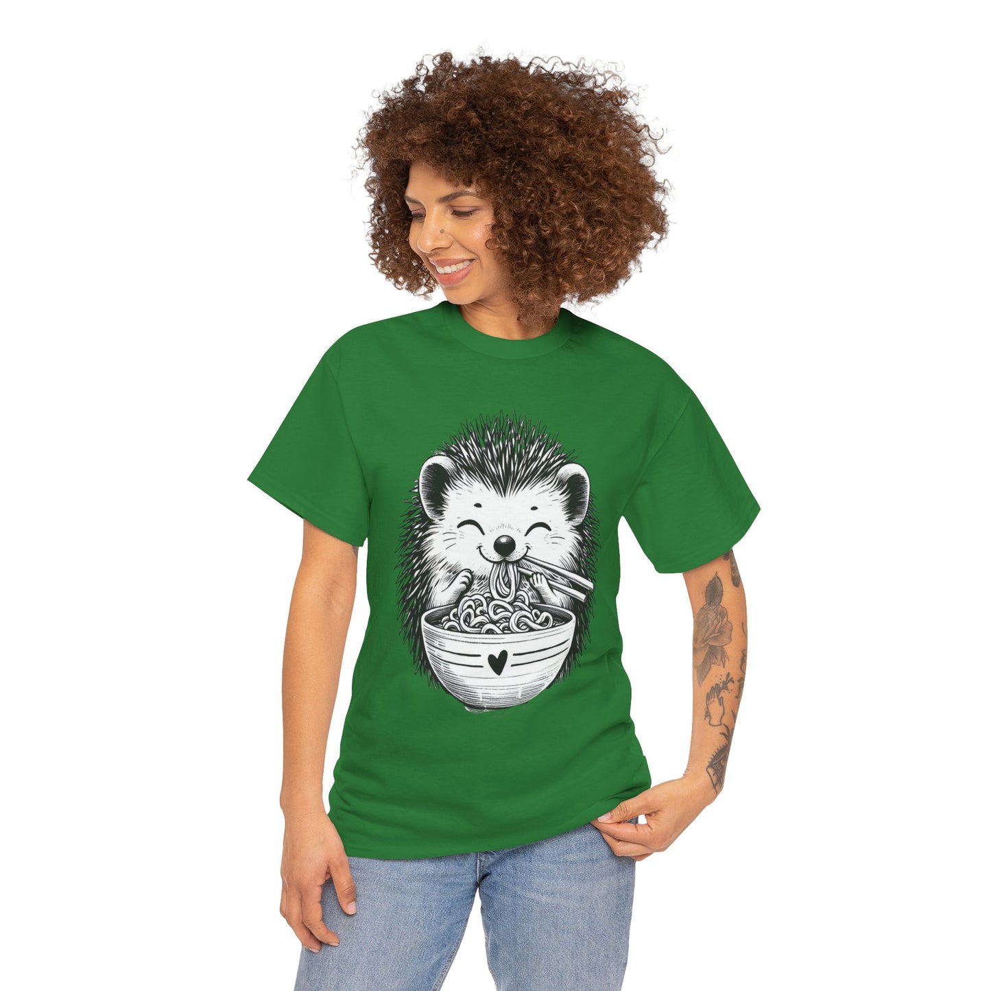 Noodle Hedgehog Shirt, Ramen HedgehogT-Shirt, Foodie Lover Shirts, Black Hedgehog Noodle T-Shirts, Retro HedgehogTees, Hedgehog Lover Sweatshirts, Black Hedgehog Tee Cute Hedgehog Noodle Unisex Heavy Cotton Tee - Perfect for Animal Lovers