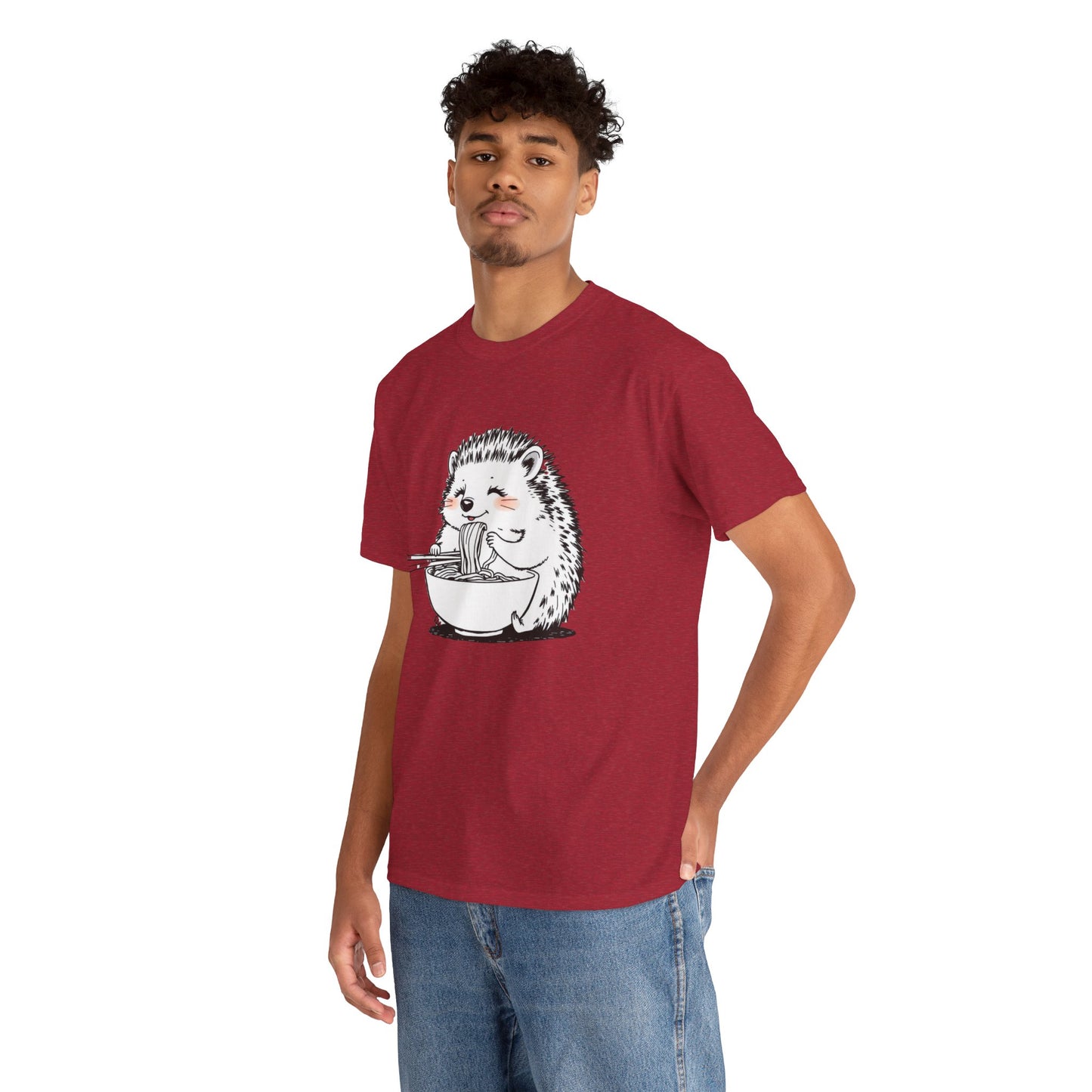 Noodle Hedgehog Shirt, Ramen HedgehogT-Shirt, Foodie Lover Shirts, Black Hedgehog Noodle T-Shirts, Retro HedgehogTees, Hedgehog Lover Sweatshirts, Black Hedgehog Tee Cute Hedgehog Eating Noodles Unisex Heavy Cotton Tee