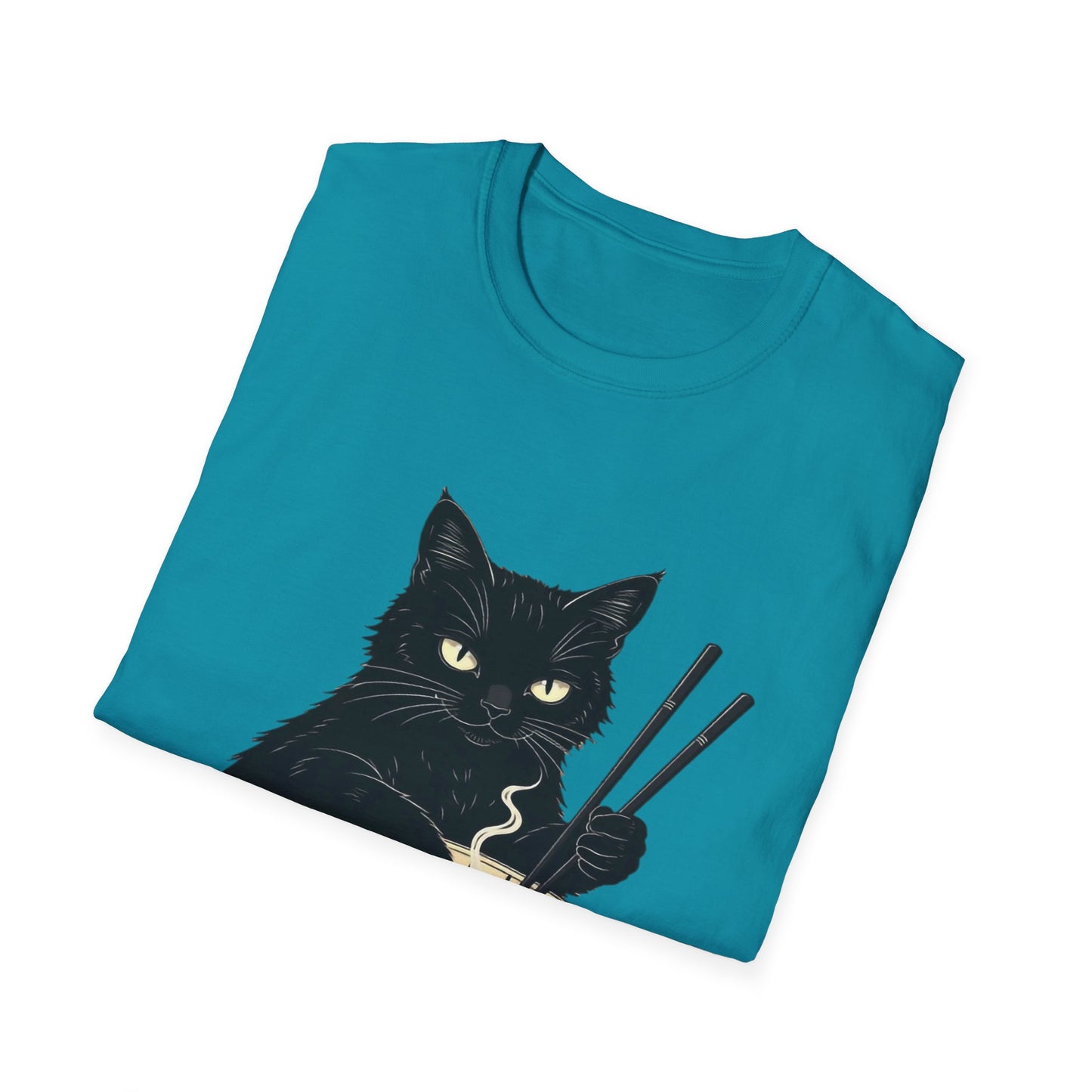 Noodle Cat Shirt, Ramen Cat T-Shirt, Foodie Lover Shirts, Black Cat Noodle T-Shirts, Retro Cat Tees, Cat Lover Sweatshirts, Black Cat Tee Funny Black Cat Ramen Unisex Softstyle T-Shirt