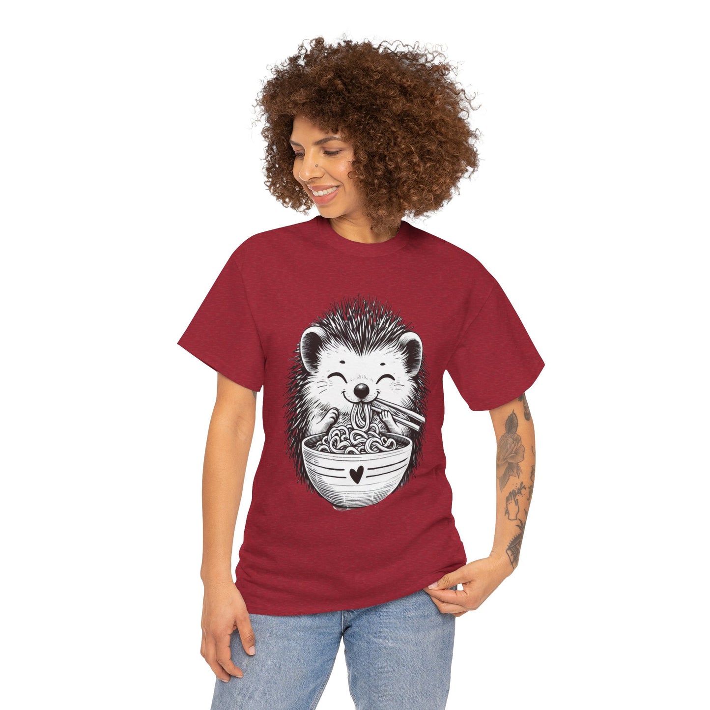 Noodle Hedgehog Shirt, Ramen HedgehogT-Shirt, Foodie Lover Shirts, Black Hedgehog Noodle T-Shirts, Retro HedgehogTees, Hedgehog Lover Sweatshirts, Black Hedgehog Tee Cute Hedgehog Noodle Unisex Heavy Cotton Tee - Perfect for Animal Lovers