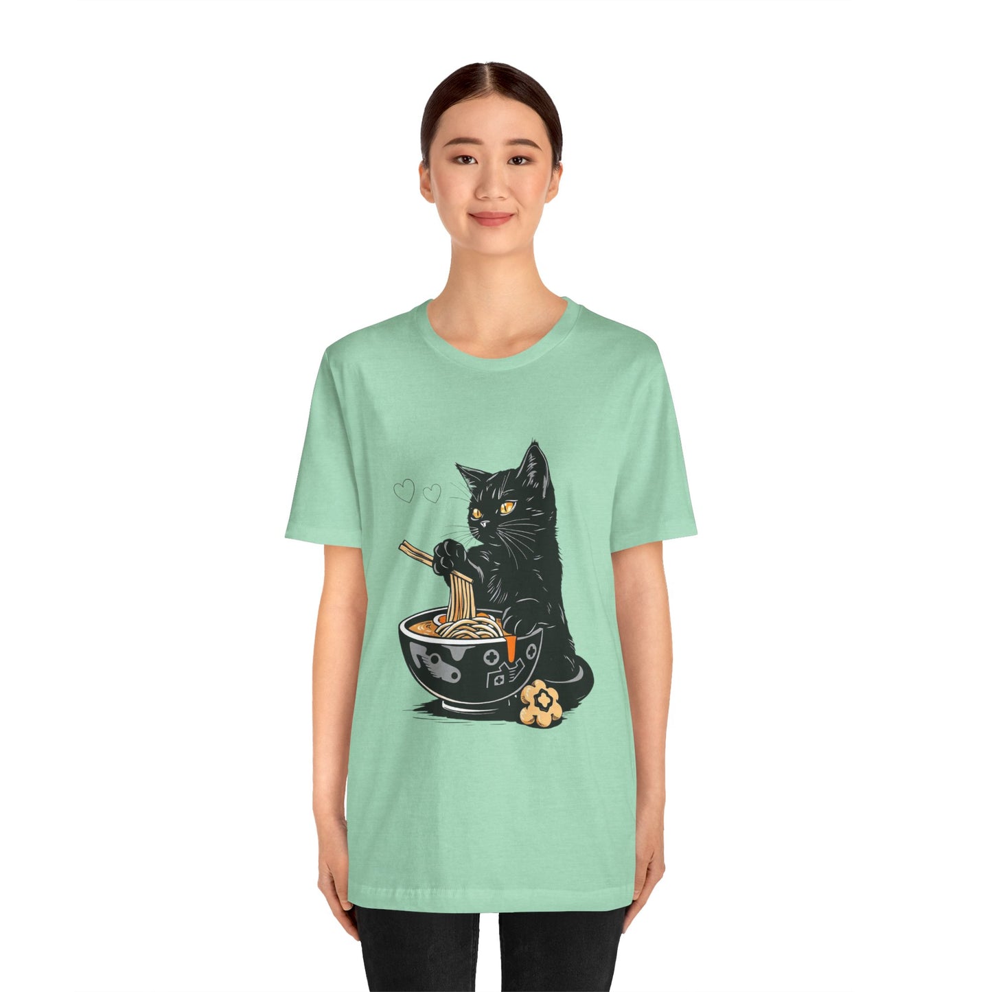 Noodle Cat Shirt, Ramen Cat T-Shirt, Foodie Lover Shirts, Black Cat Noodle T-Shirts, Retro Cat Tees, Cat Lover Sweatshirts, Black Cat Tee