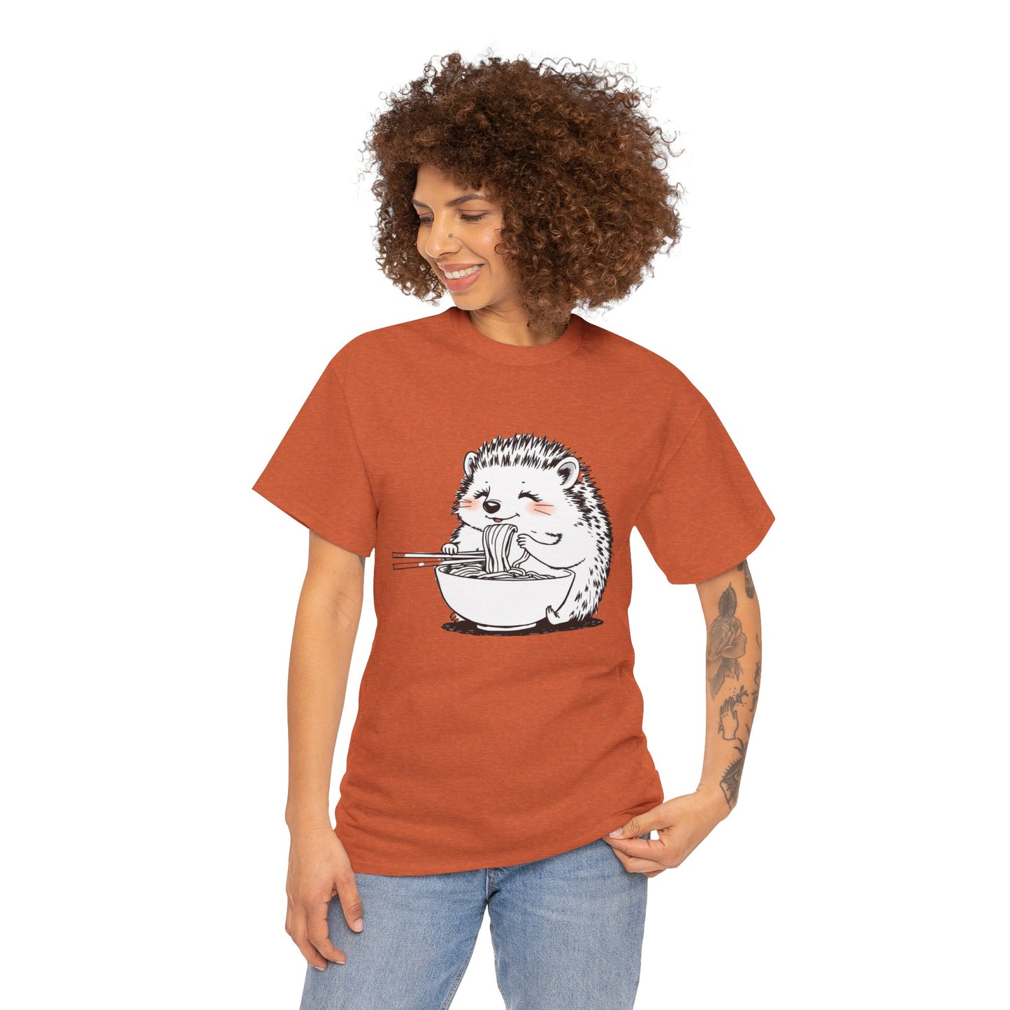 Noodle Hedgehog Shirt, Ramen HedgehogT-Shirt, Foodie Lover Shirts, Black Hedgehog Noodle T-Shirts, Retro HedgehogTees, Hedgehog Lover Sweatshirts, Black Hedgehog Tee Cute Hedgehog Eating Noodles Unisex Heavy Cotton Tee