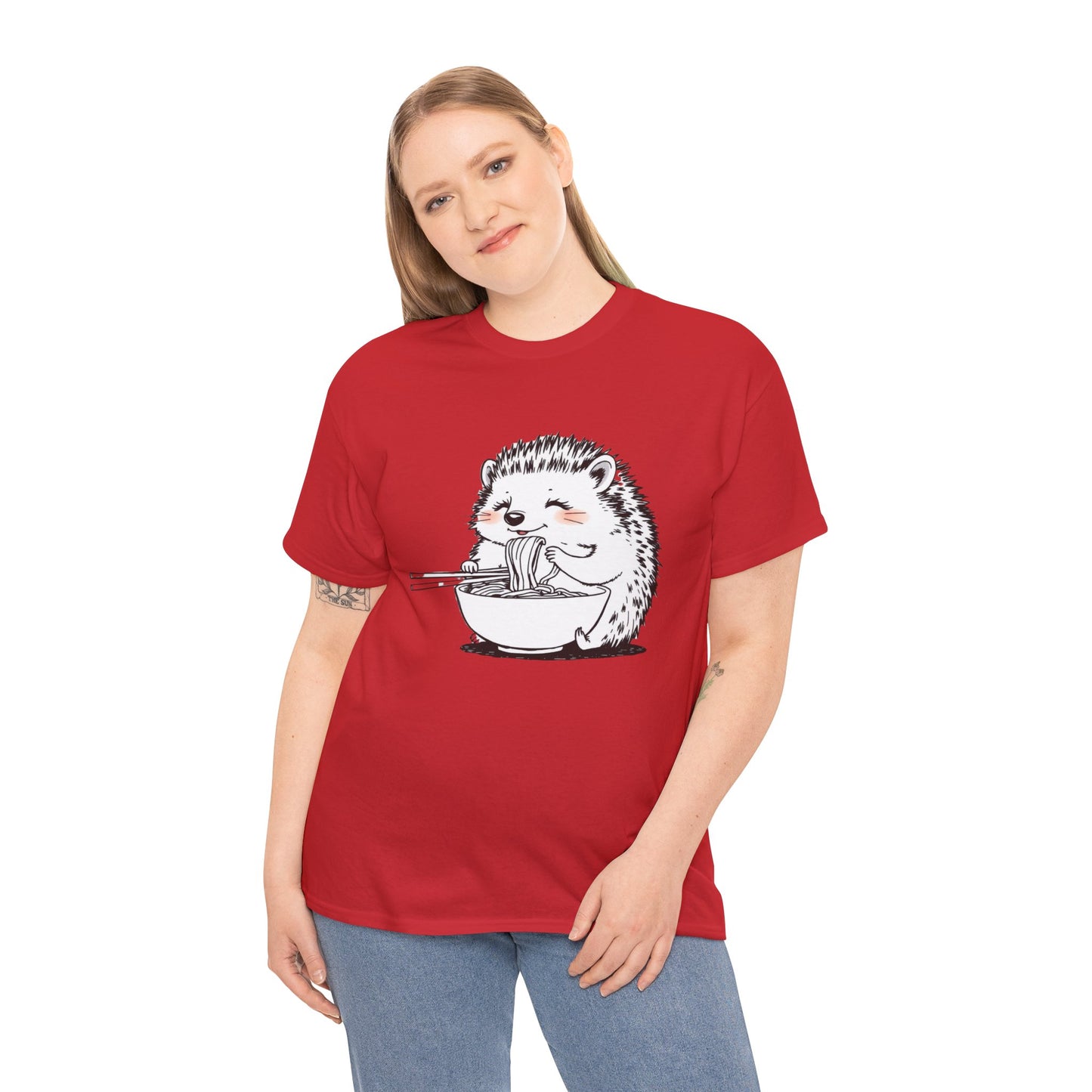Noodle Hedgehog Shirt, Ramen HedgehogT-Shirt, Foodie Lover Shirts, Black Hedgehog Noodle T-Shirts, Retro HedgehogTees, Hedgehog Lover Sweatshirts, Black Hedgehog Tee Cute Hedgehog Eating Noodles Unisex Heavy Cotton Tee