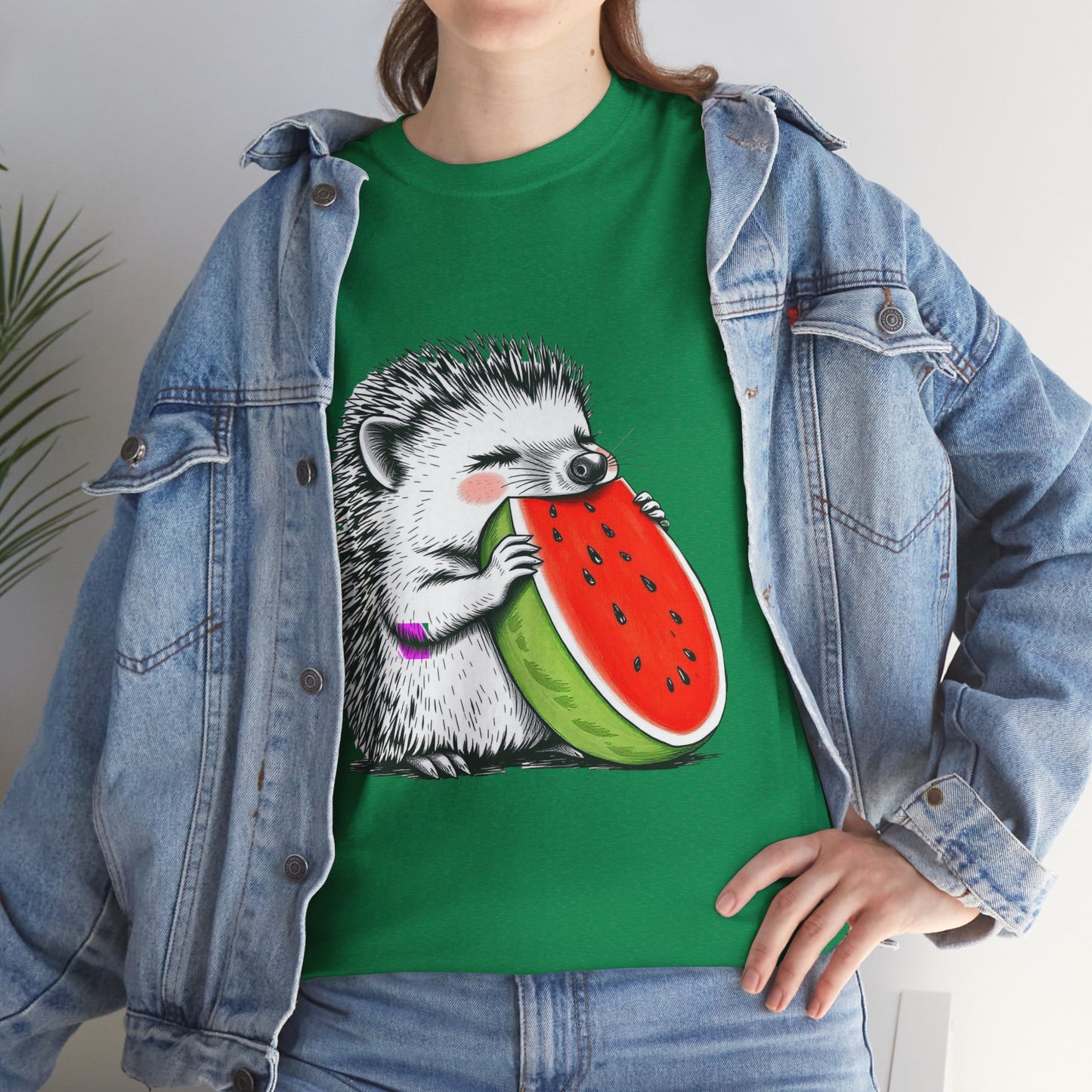 Colorful Hedgehog T-Shirt, Cute Animal Eating Watermelon Tee, Unisex Graphic Shirt, Summer Fashion Top, Casual Wear, Gift Idea