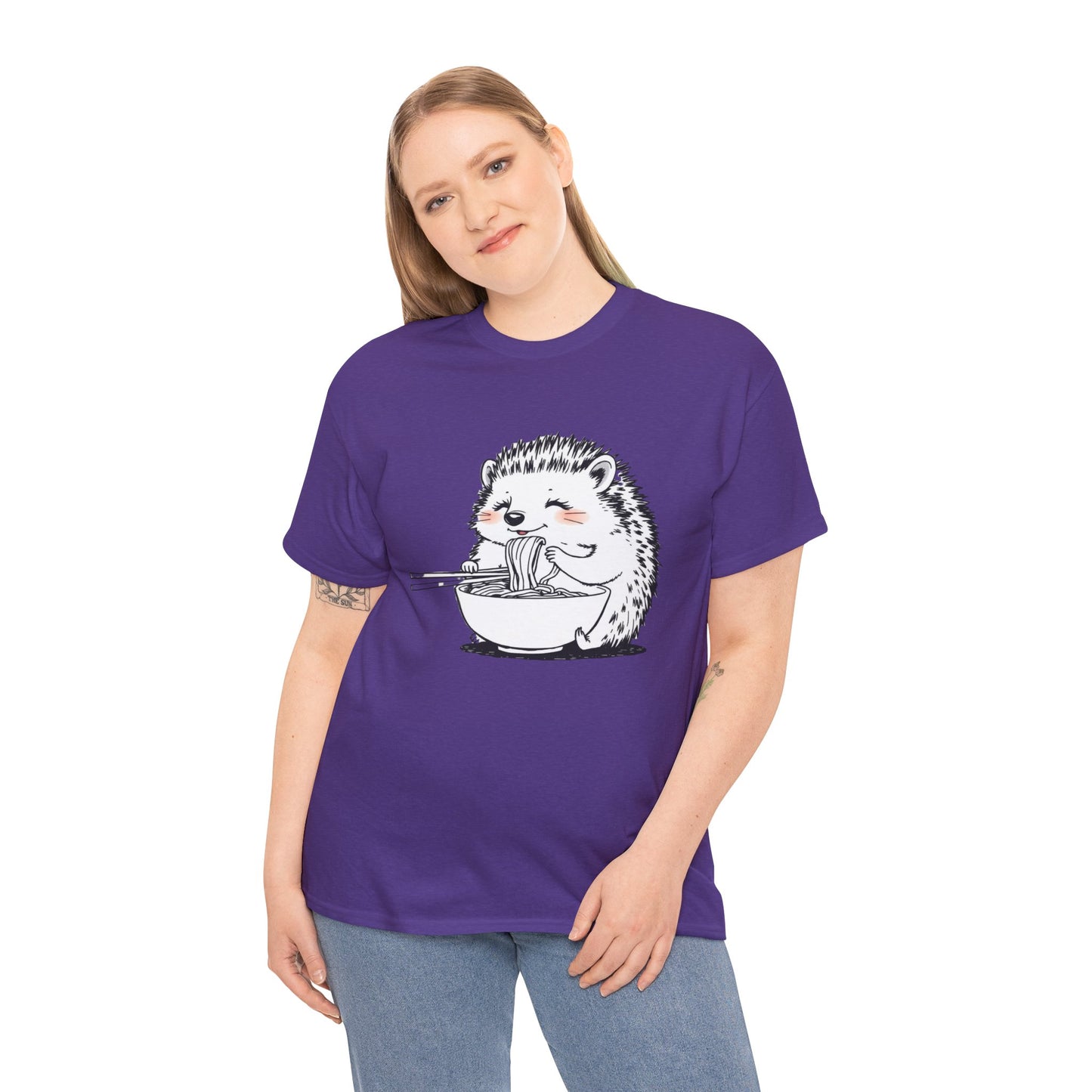 Noodle Hedgehog Shirt, Ramen HedgehogT-Shirt, Foodie Lover Shirts, Black Hedgehog Noodle T-Shirts, Retro HedgehogTees, Hedgehog Lover Sweatshirts, Black Hedgehog Tee Cute Hedgehog Eating Noodles Unisex Heavy Cotton Tee