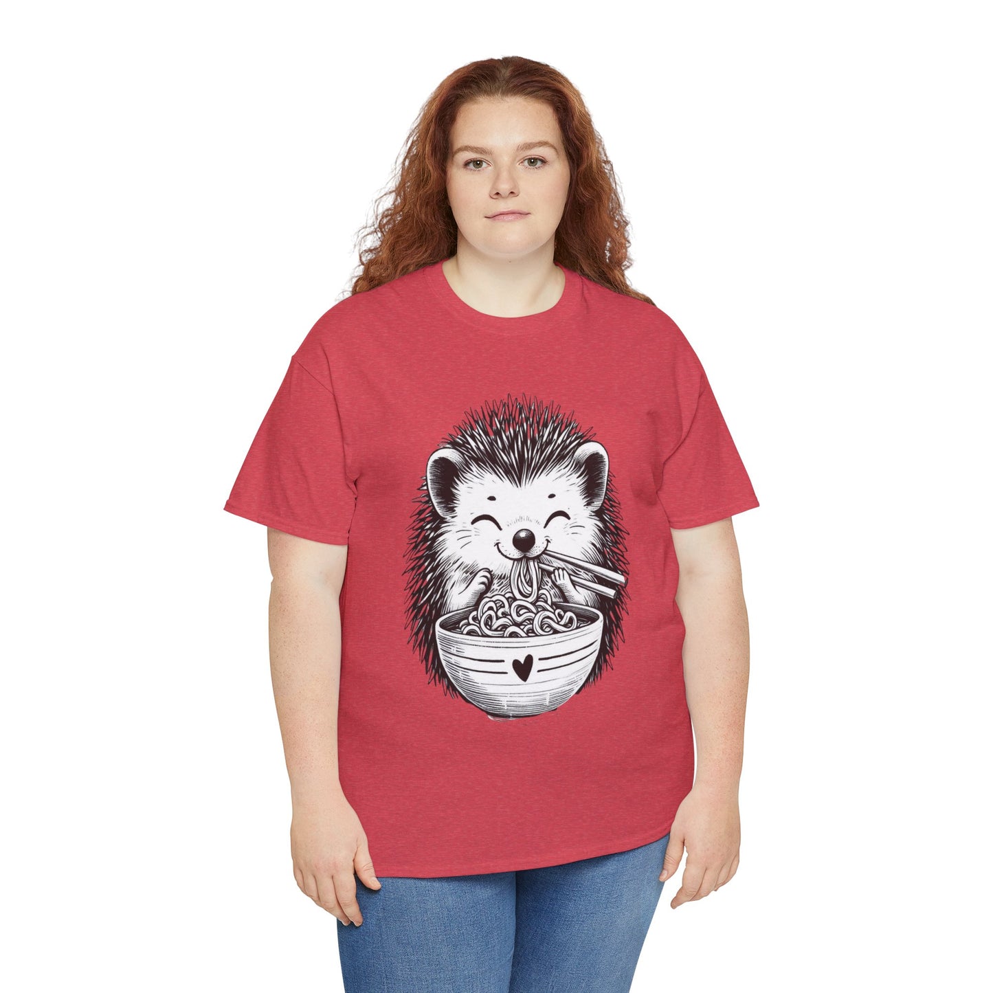 Noodle Hedgehog Shirt, Ramen HedgehogT-Shirt, Foodie Lover Shirts, Black Hedgehog Noodle T-Shirts, Retro HedgehogTees, Hedgehog Lover Sweatshirts, Black Hedgehog Tee Cute Hedgehog Noodle Unisex Heavy Cotton Tee - Perfect for Animal Lovers