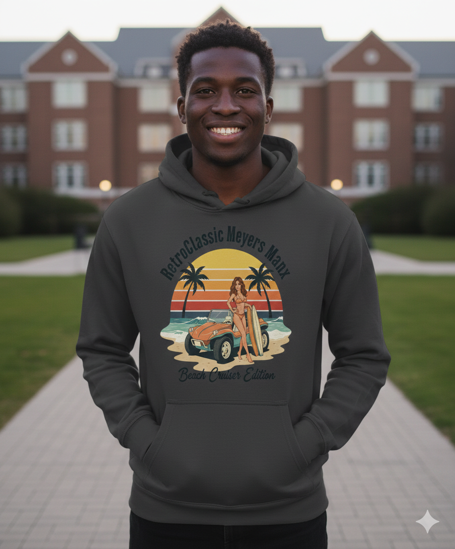 Retro Beach Cruiser Shirt – Vintage Surf Girl Classic Car Sunset T-Shirt, Summer Beach Vibes Tee Unisex Hoodie