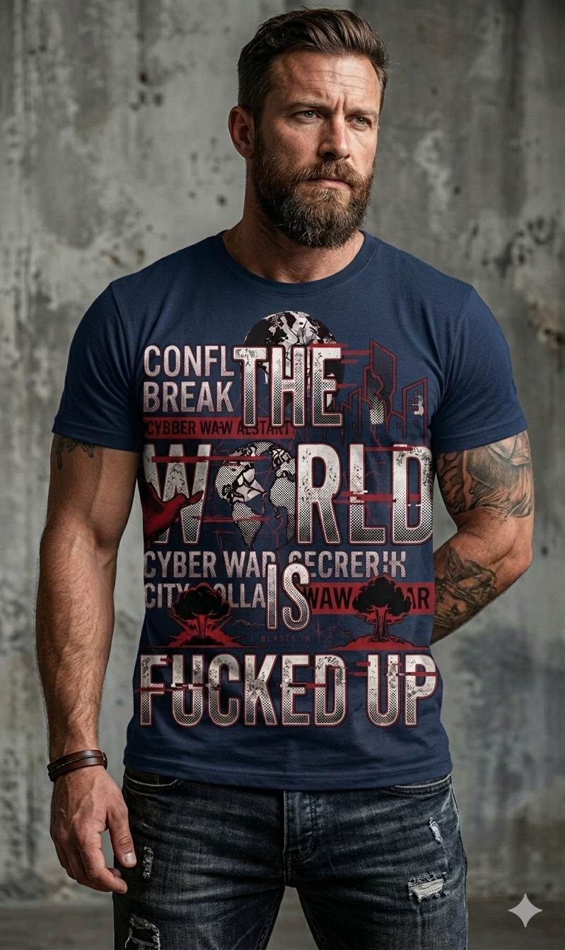 The World Is F*cked Up T-Shirt – Distressed Globe Graphic Tee, Anti War Streetwear, Dark Aesthetic Shirt