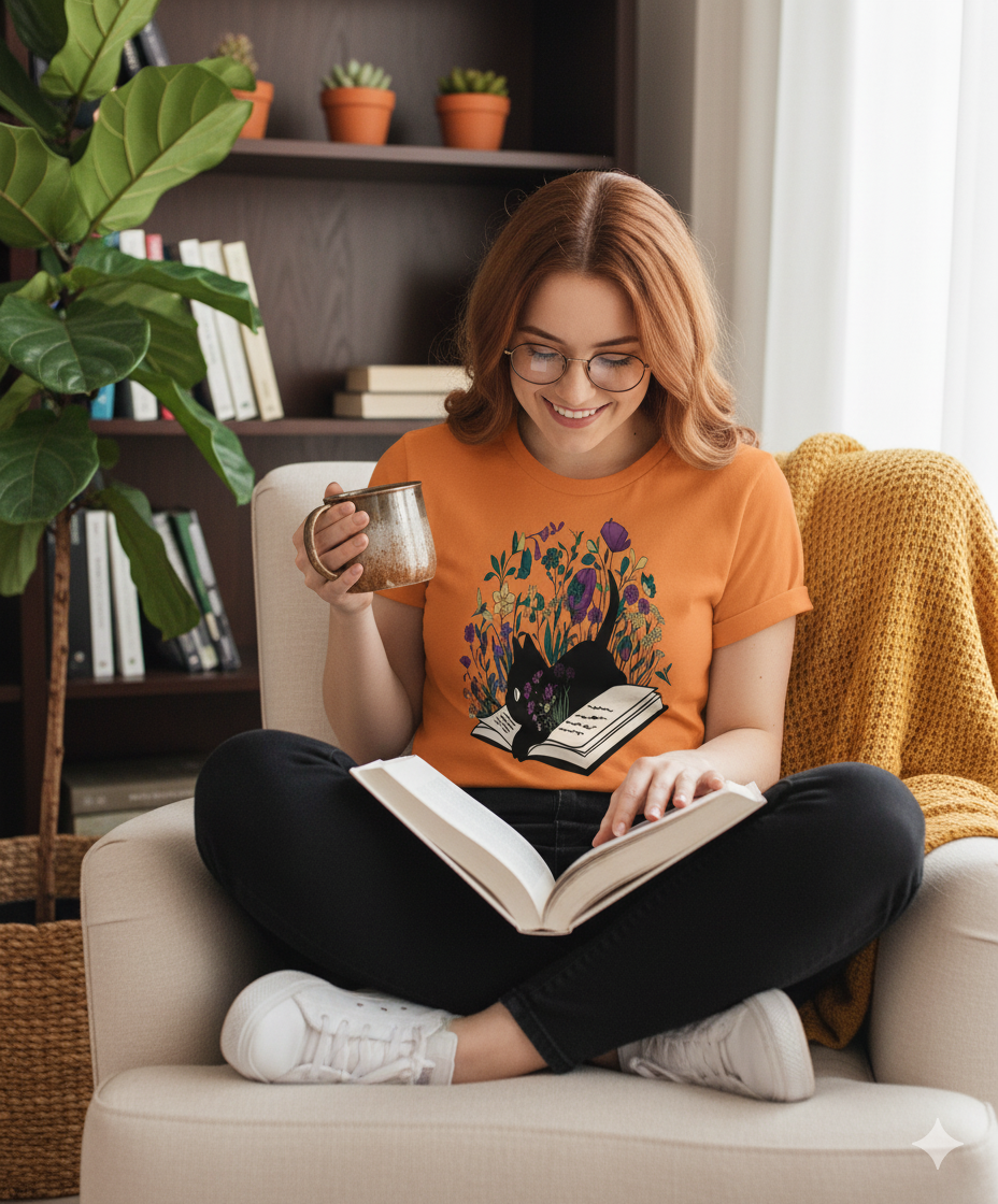 Floral Cat Shirt – Cute Cat Lover T-Shirt, Cat Book Shirt, Perfect Cat Mom Gift for Her