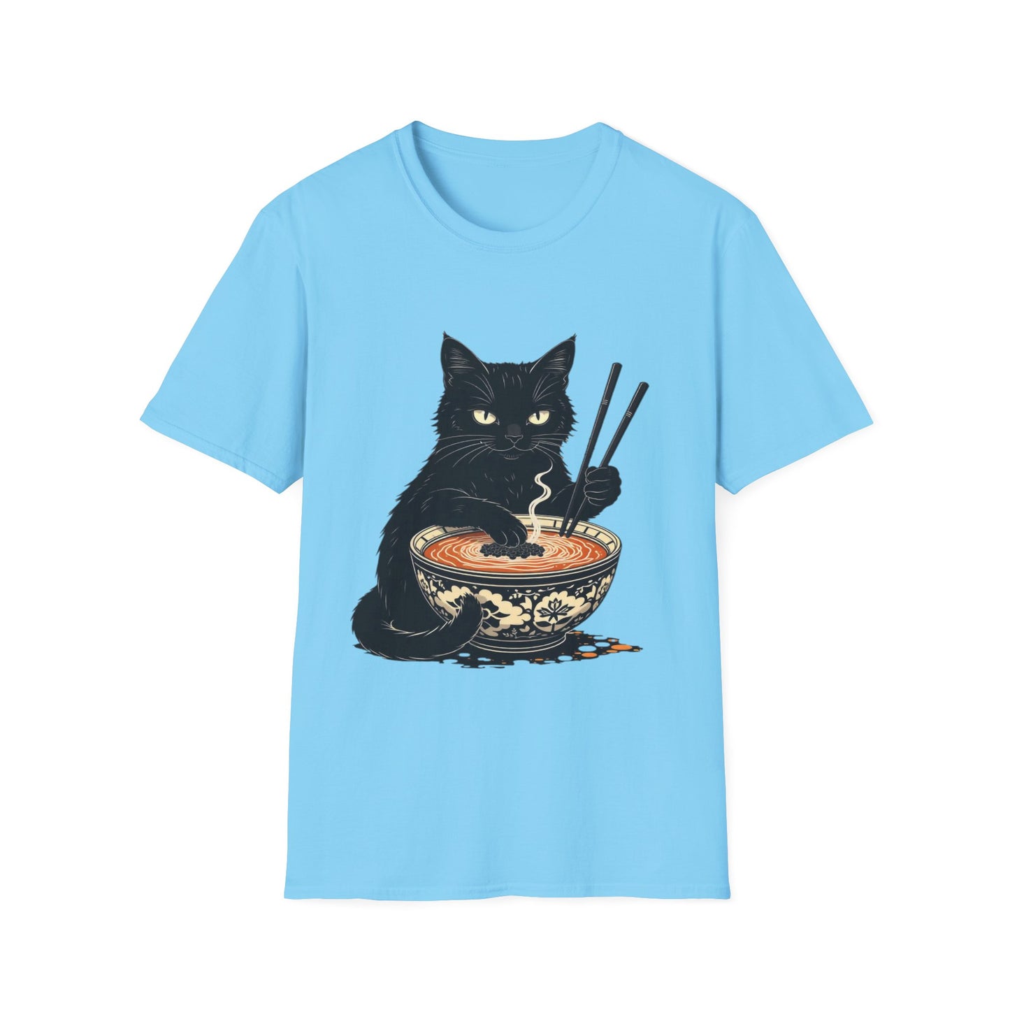 Noodle Cat Shirt, Ramen Cat T-Shirt, Foodie Lover Shirts, Black Cat Noodle T-Shirts, Retro Cat Tees, Cat Lover Sweatshirts, Black Cat Tee Funny Black Cat Ramen Unisex Softstyle T-Shirt