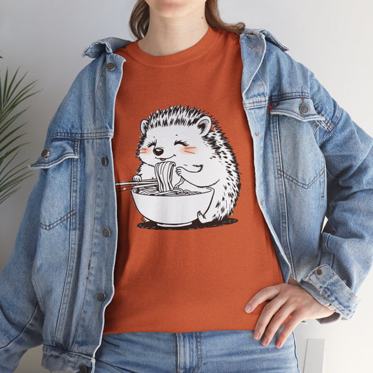Noodle Hedgehog Shirt, Ramen HedgehogT-Shirt, Foodie Lover Shirts, Black Hedgehog Noodle T-Shirts, Retro HedgehogTees, Hedgehog Lover Sweatshirts, Black Hedgehog Tee Cute Hedgehog Eating Noodles Unisex Heavy Cotton Tee