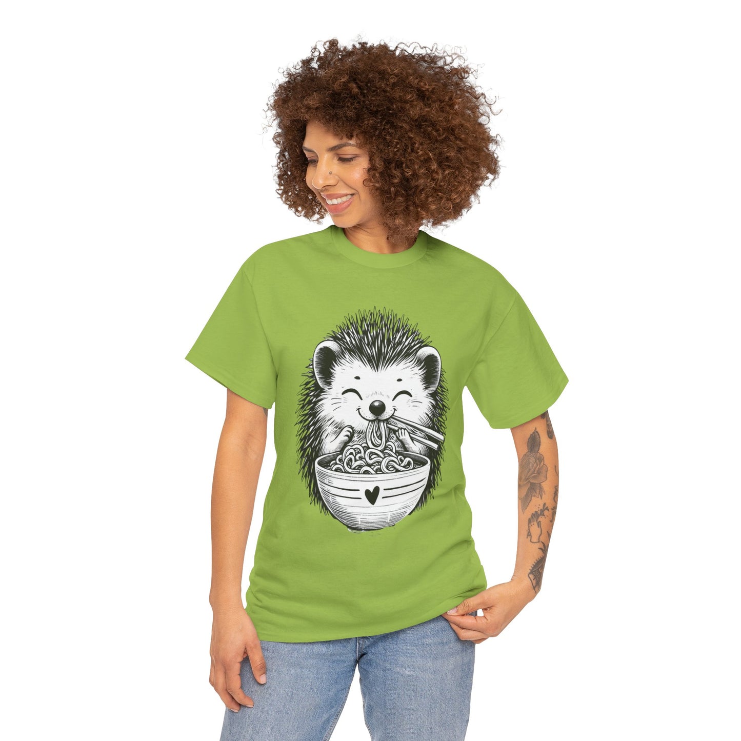 Noodle Hedgehog Shirt, Ramen HedgehogT-Shirt, Foodie Lover Shirts, Black Hedgehog Noodle T-Shirts, Retro HedgehogTees, Hedgehog Lover Sweatshirts, Black Hedgehog Tee Cute Hedgehog Noodle Unisex Heavy Cotton Tee - Perfect for Animal Lovers