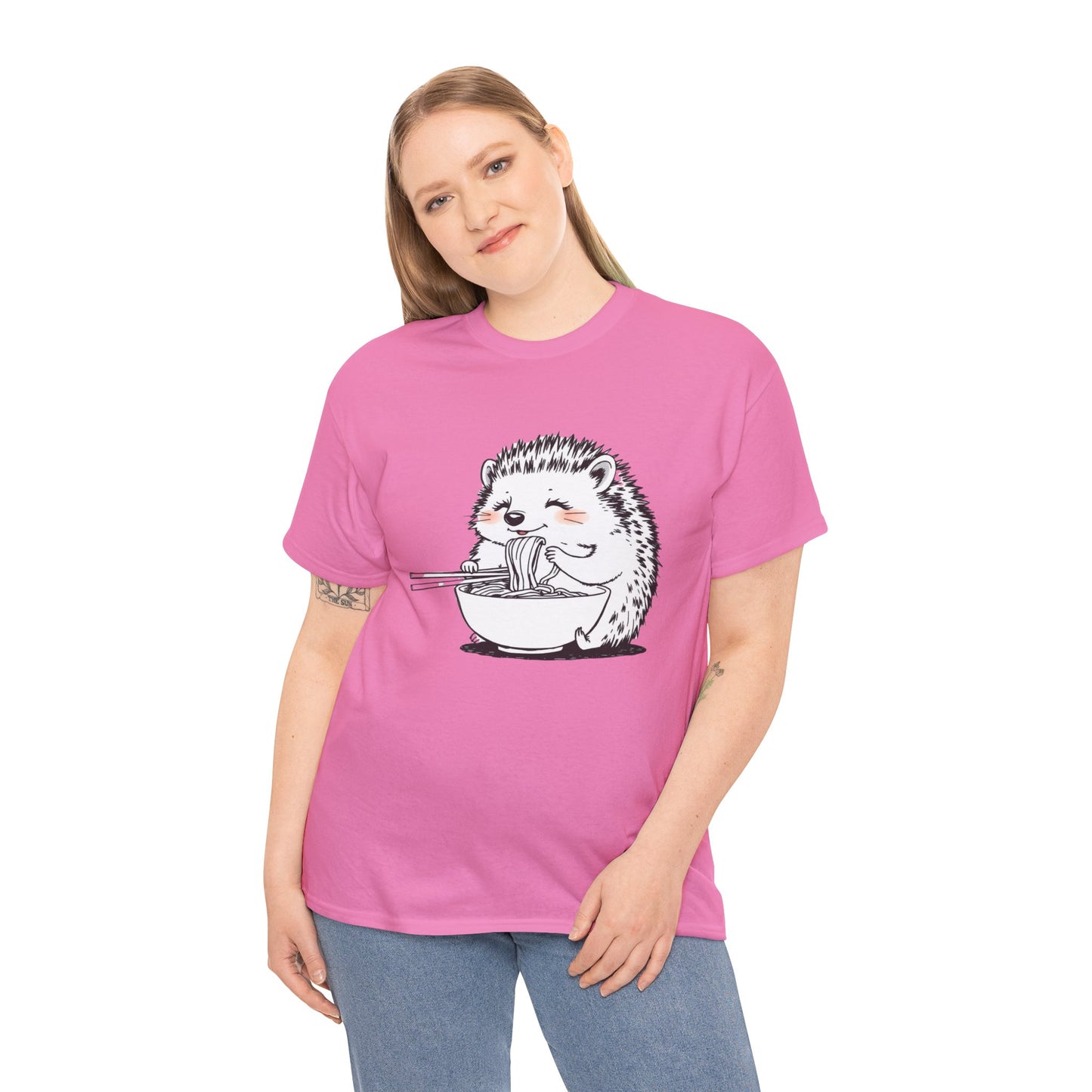 Noodle Hedgehog Shirt, Ramen HedgehogT-Shirt, Foodie Lover Shirts, Black Hedgehog Noodle T-Shirts, Retro HedgehogTees, Hedgehog Lover Sweatshirts, Black Hedgehog Tee Cute Hedgehog Eating Noodles Unisex Heavy Cotton Tee