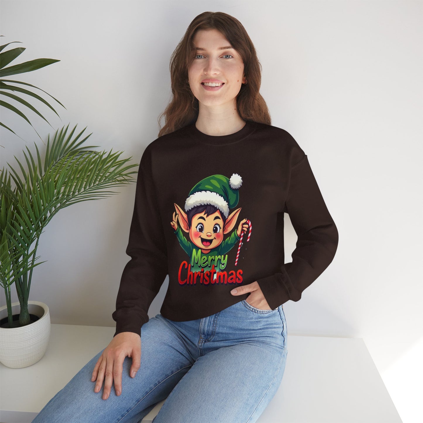 Merry Christmas Elf Crewneck Sweatshirt . Adorable Christmas Elf 3D T-Shirt – Festive Holiday Gift | Merry Christmas All Over Print