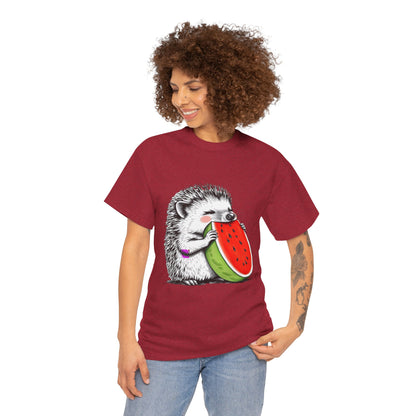 Colorful Hedgehog T-Shirt, Cute Animal Eating Watermelon Tee, Unisex Graphic Shirt, Summer Fashion Top, Casual Wear, Gift Idea