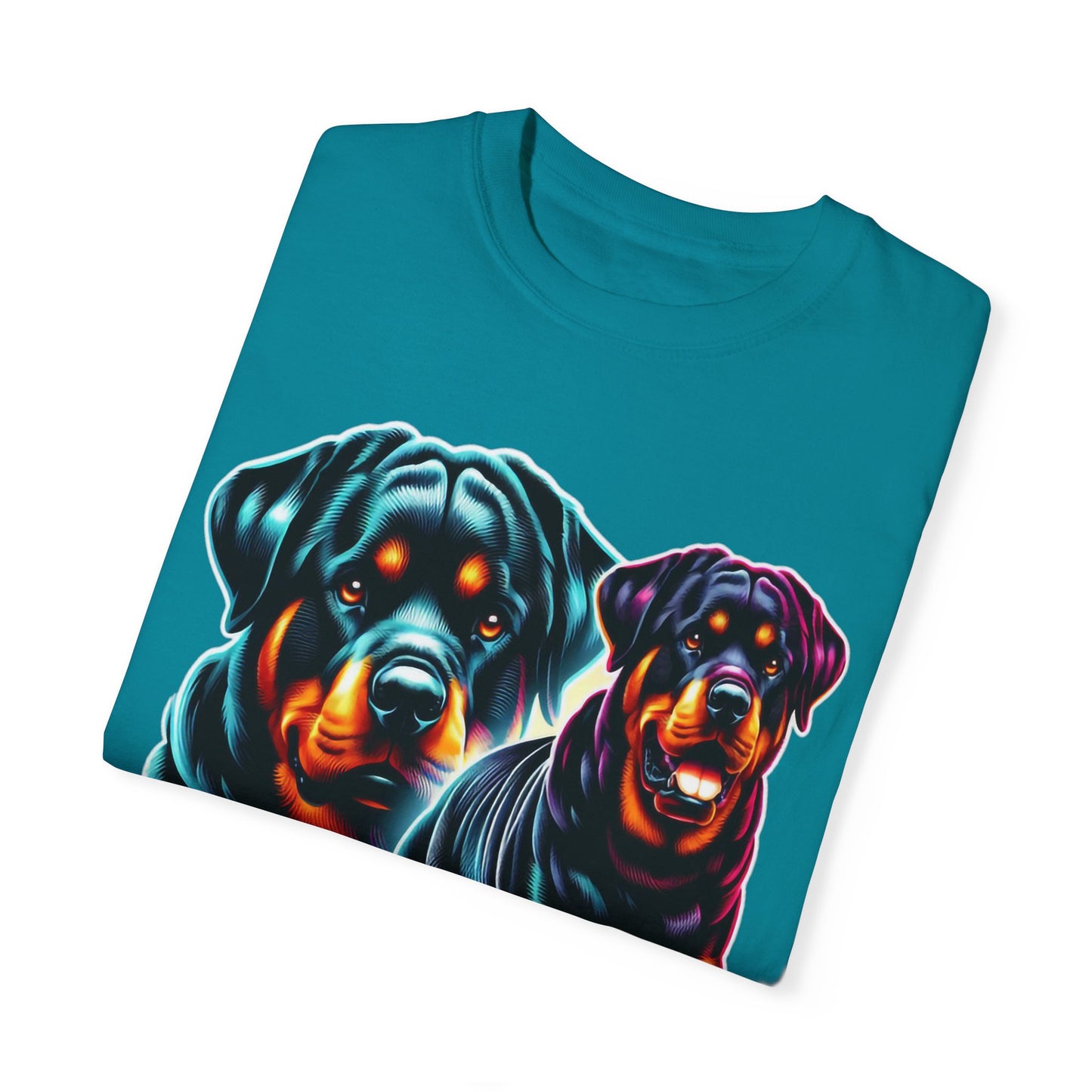 Vibrant Rottweiler Duo Unisex T-Shirt . Rottweiler Lover 3D T-Shirt – Mother’s Day Gift | All Over Print, Best Price