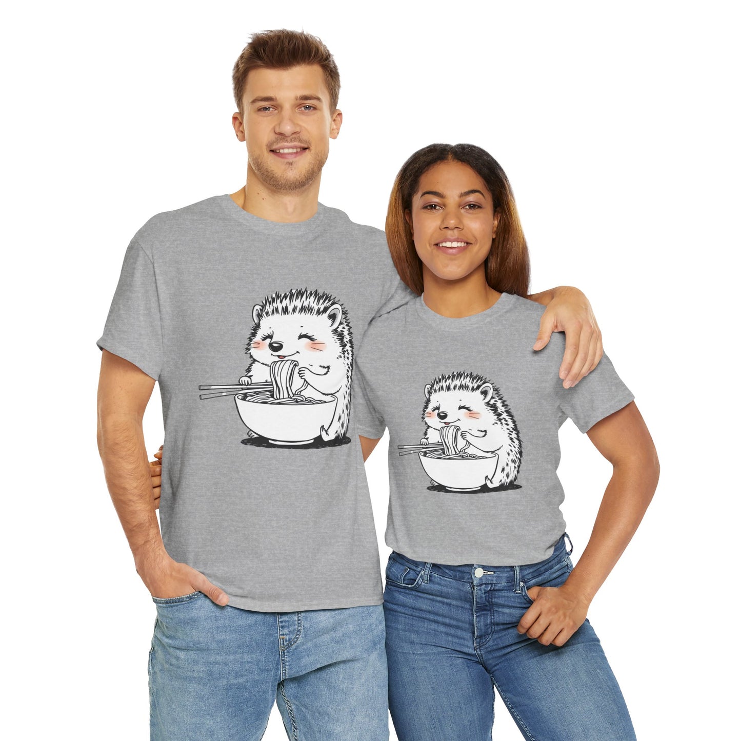 Noodle Hedgehog Shirt, Ramen HedgehogT-Shirt, Foodie Lover Shirts, Black Hedgehog Noodle T-Shirts, Retro HedgehogTees, Hedgehog Lover Sweatshirts, Black Hedgehog Tee Cute Hedgehog Eating Noodles Unisex Heavy Cotton Tee