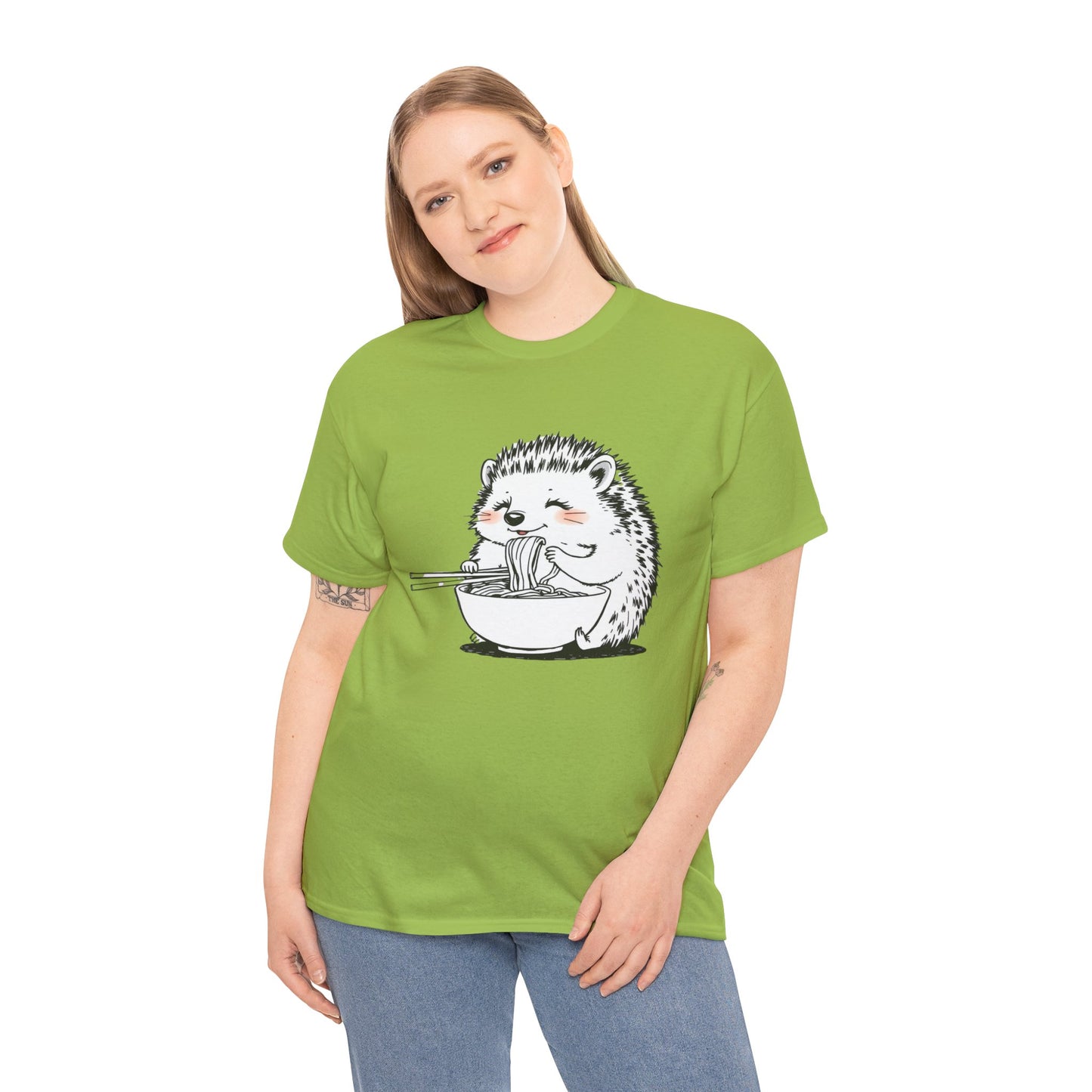 Noodle Hedgehog Shirt, Ramen HedgehogT-Shirt, Foodie Lover Shirts, Black Hedgehog Noodle T-Shirts, Retro HedgehogTees, Hedgehog Lover Sweatshirts, Black Hedgehog Tee Cute Hedgehog Eating Noodles Unisex Heavy Cotton Tee