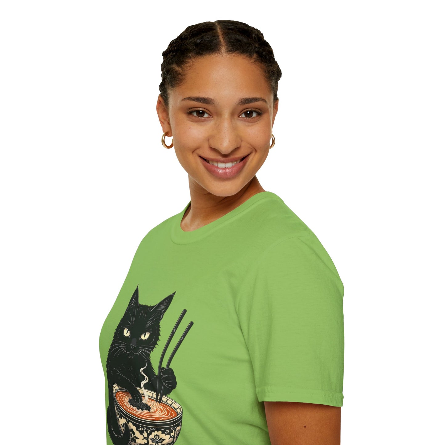 Noodle Cat Shirt, Ramen Cat T-Shirt, Foodie Lover Shirts, Black Cat Noodle T-Shirts, Retro Cat Tees, Cat Lover Sweatshirts, Black Cat Tee Funny Black Cat Ramen Unisex Softstyle T-Shirt