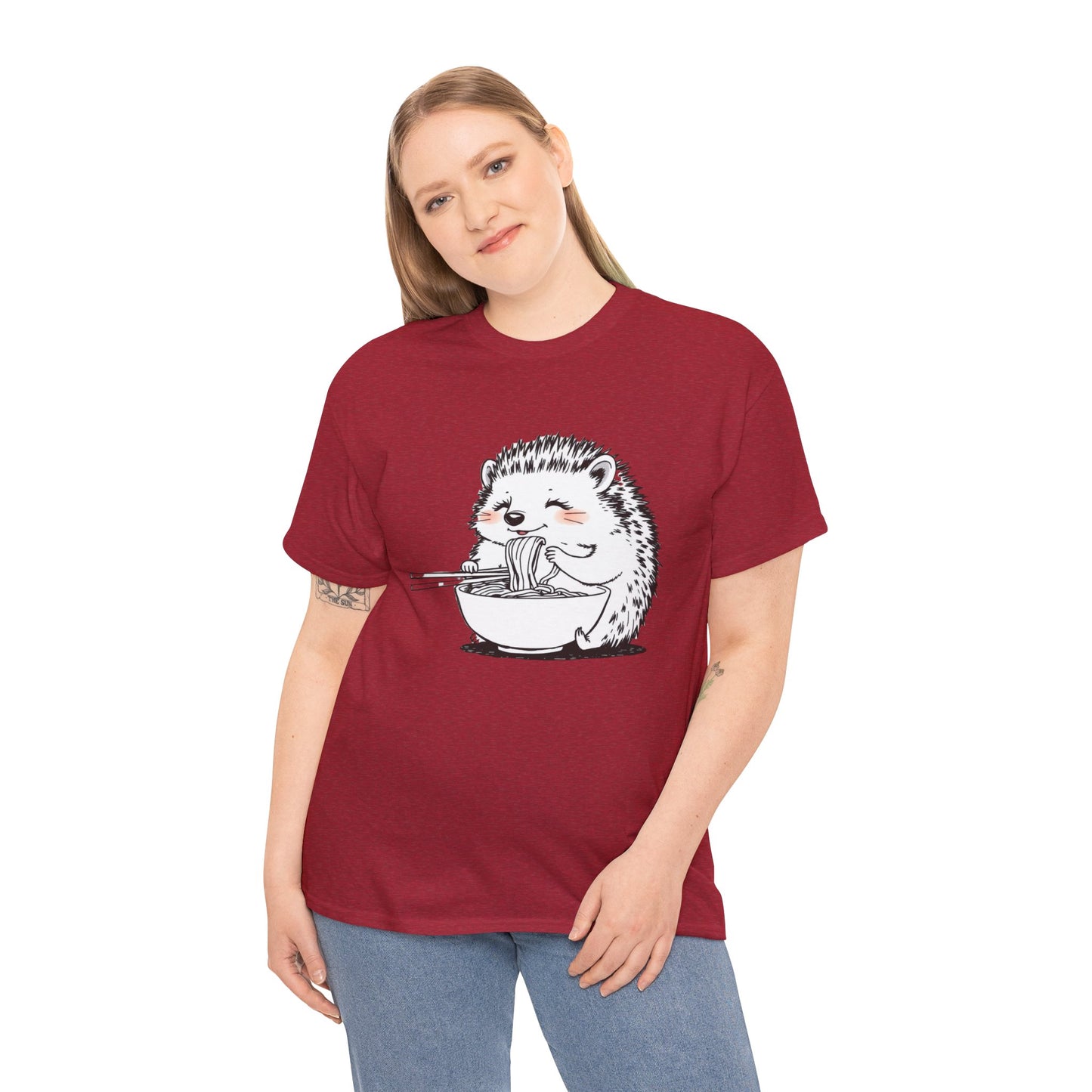 Noodle Hedgehog Shirt, Ramen HedgehogT-Shirt, Foodie Lover Shirts, Black Hedgehog Noodle T-Shirts, Retro HedgehogTees, Hedgehog Lover Sweatshirts, Black Hedgehog Tee Cute Hedgehog Eating Noodles Unisex Heavy Cotton Tee