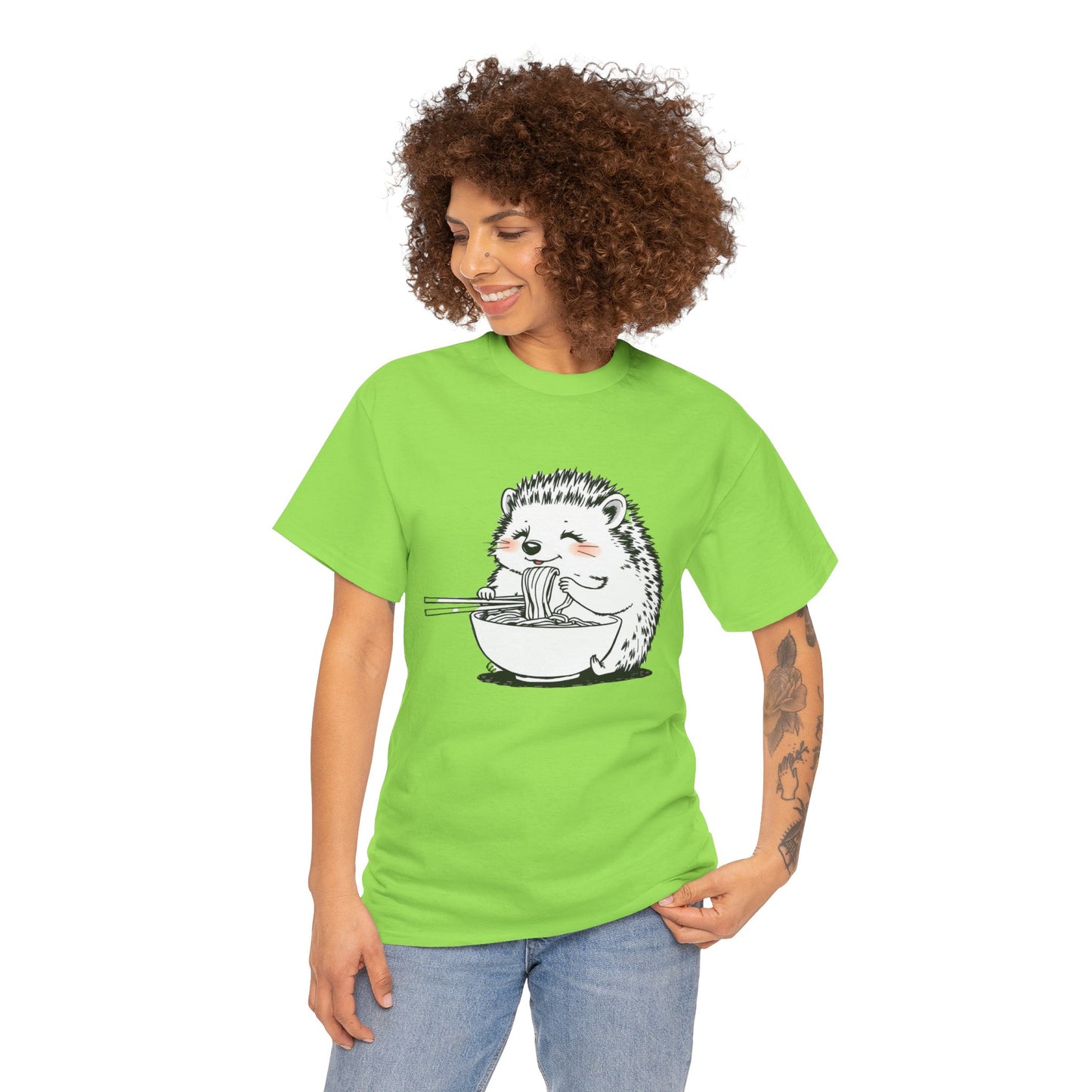 Noodle Hedgehog Shirt, Ramen HedgehogT-Shirt, Foodie Lover Shirts, Black Hedgehog Noodle T-Shirts, Retro HedgehogTees, Hedgehog Lover Sweatshirts, Black Hedgehog Tee Cute Hedgehog Eating Noodles Unisex Heavy Cotton Tee