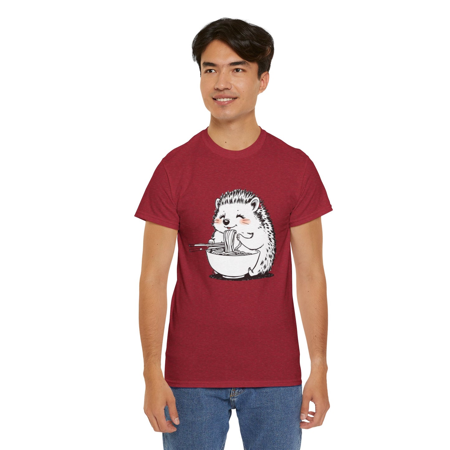 Noodle Hedgehog Shirt, Ramen HedgehogT-Shirt, Foodie Lover Shirts, Black Hedgehog Noodle T-Shirts, Retro HedgehogTees, Hedgehog Lover Sweatshirts, Black Hedgehog Tee Cute Hedgehog Eating Noodles Unisex Heavy Cotton Tee
