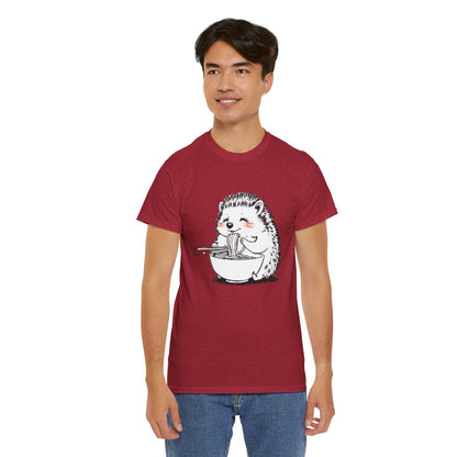 Noodle Hedgehog Shirt, Ramen HedgehogT-Shirt, Foodie Lover Shirts, Black Hedgehog Noodle T-Shirts, Retro HedgehogTees, Hedgehog Lover Sweatshirts, Black Hedgehog Tee Cute Hedgehog Eating Noodles Unisex Heavy Cotton Tee