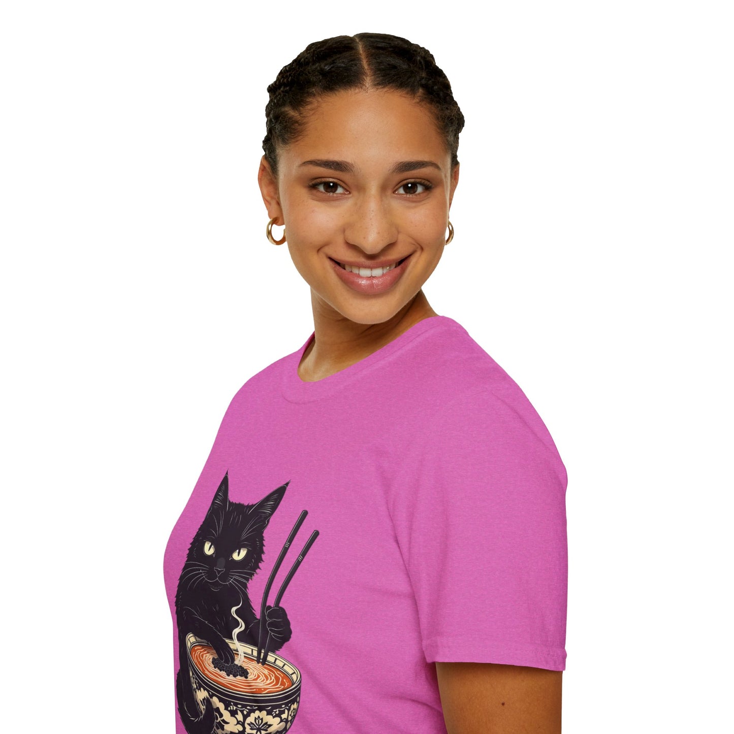 Noodle Cat Shirt, Ramen Cat T-Shirt, Foodie Lover Shirts, Black Cat Noodle T-Shirts, Retro Cat Tees, Cat Lover Sweatshirts, Black Cat Tee Funny Black Cat Ramen Unisex Softstyle T-Shirt