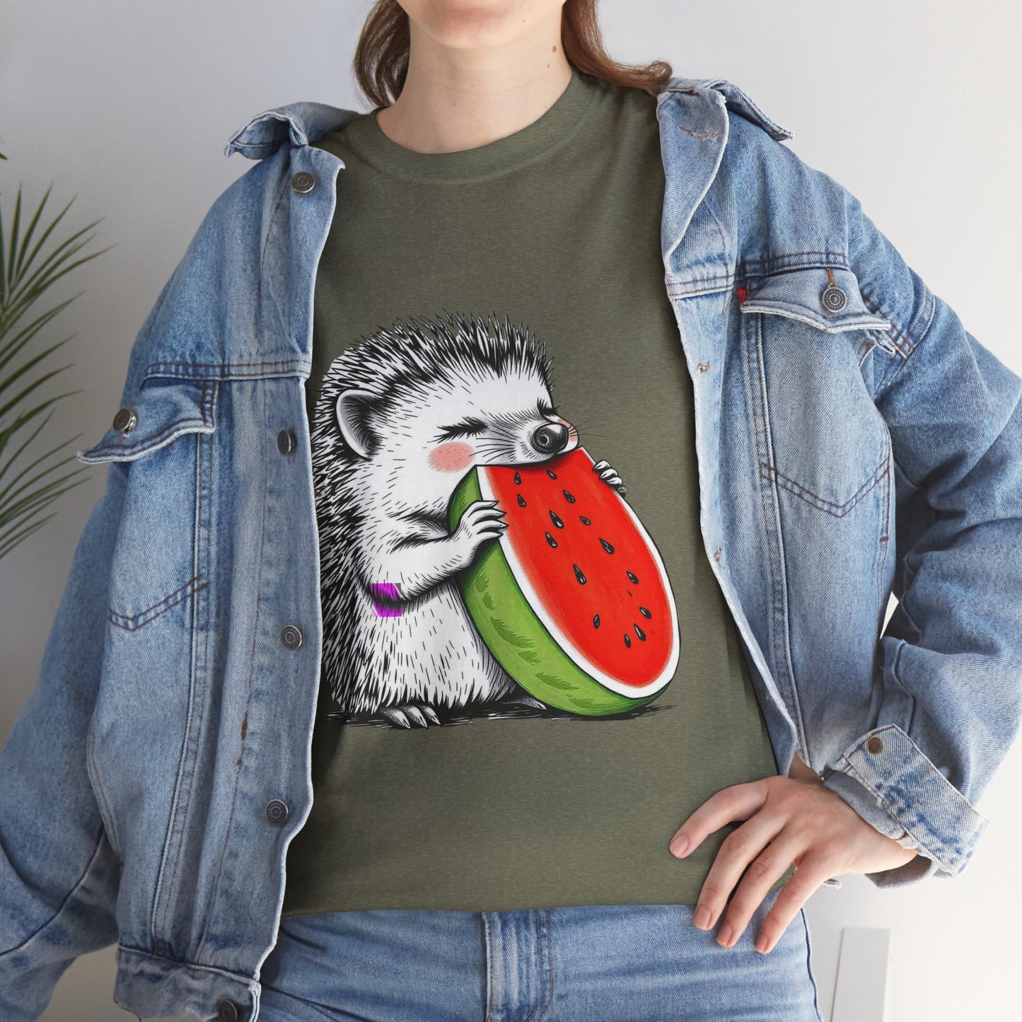 Colorful Hedgehog T-Shirt, Cute Animal Eating Watermelon Tee, Unisex Graphic Shirt, Summer Fashion Top, Casual Wear, Gift Idea
