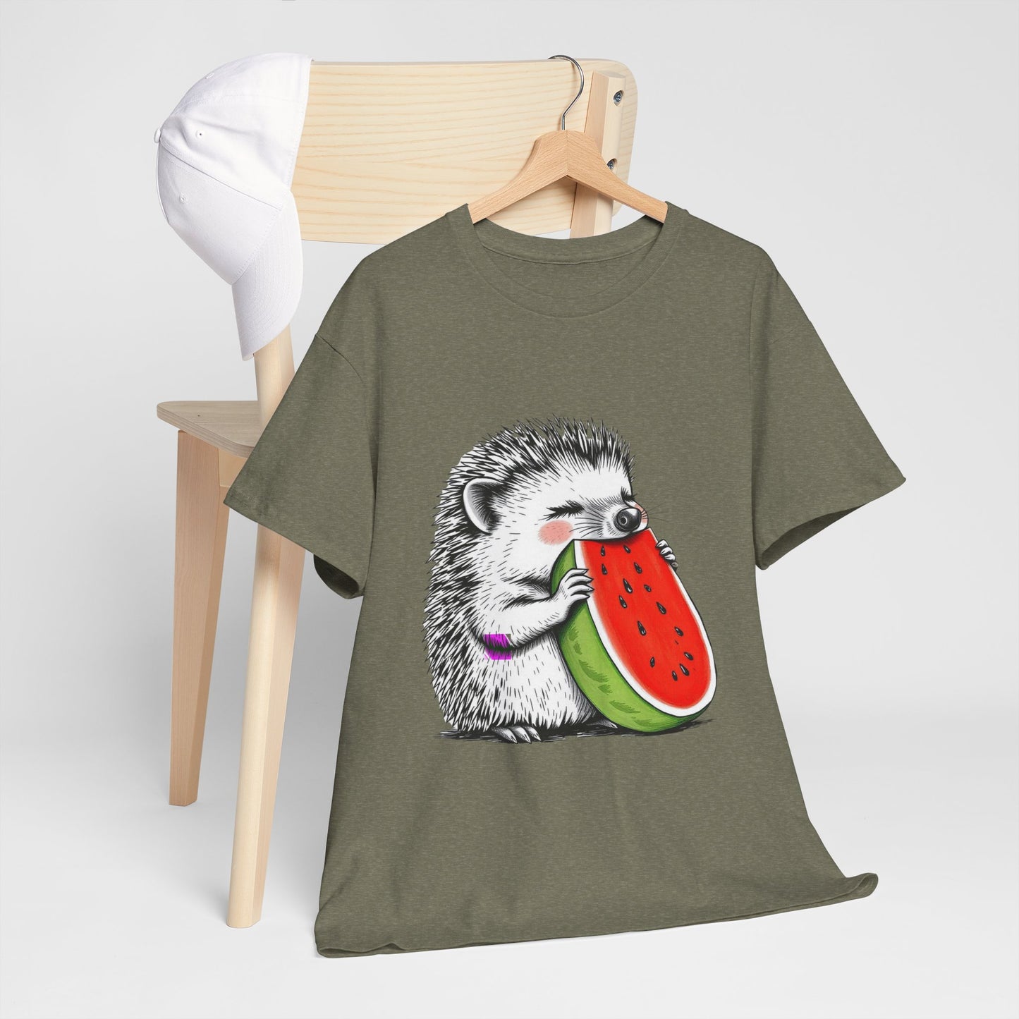 Colorful Hedgehog T-Shirt, Cute Animal Eating Watermelon Tee, Unisex Graphic Shirt, Summer Fashion Top, Casual Wear, Gift Idea