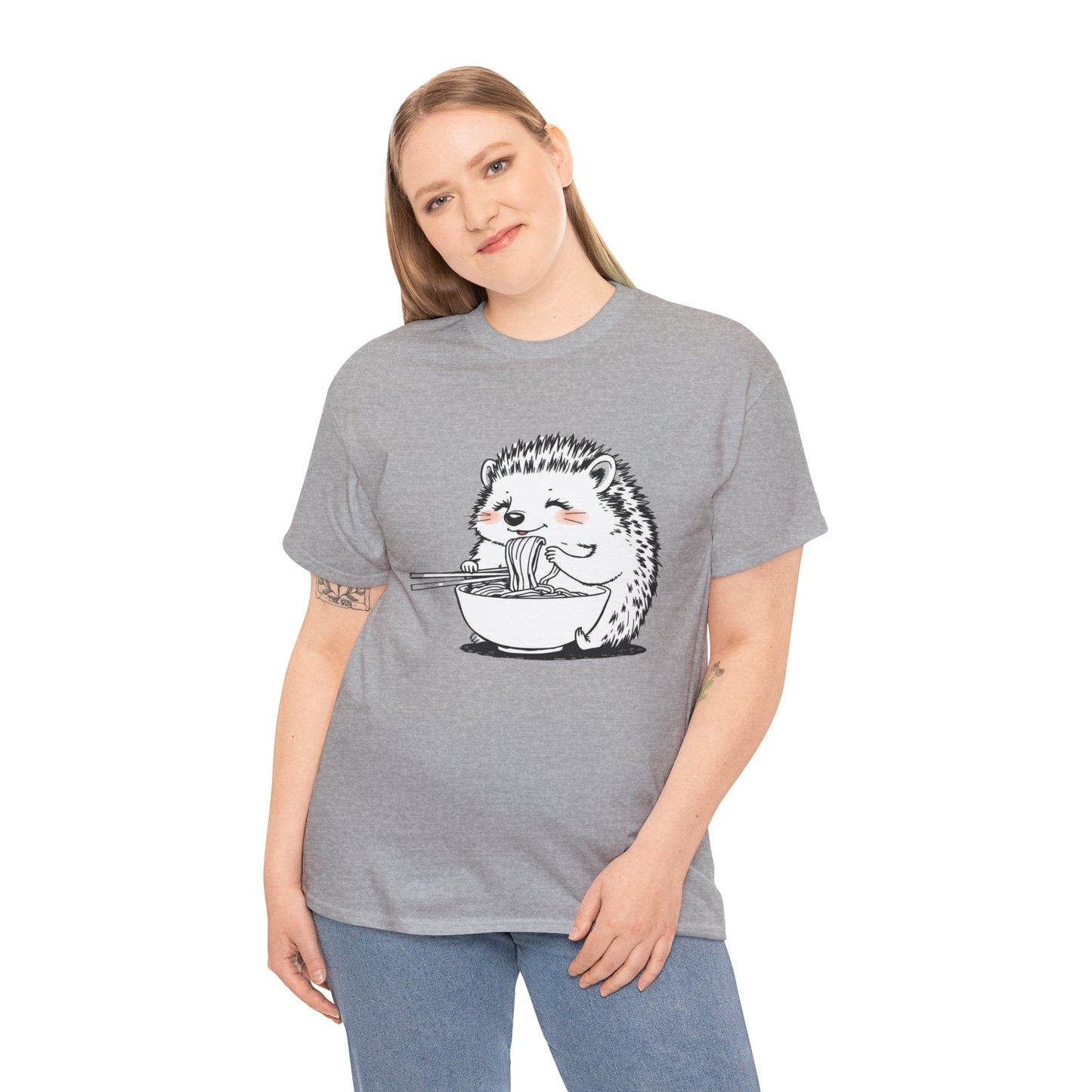 Noodle Hedgehog Shirt, Ramen HedgehogT-Shirt, Foodie Lover Shirts, Black Hedgehog Noodle T-Shirts, Retro HedgehogTees, Hedgehog Lover Sweatshirts, Black Hedgehog Tee Cute Hedgehog Eating Noodles Unisex Heavy Cotton Tee