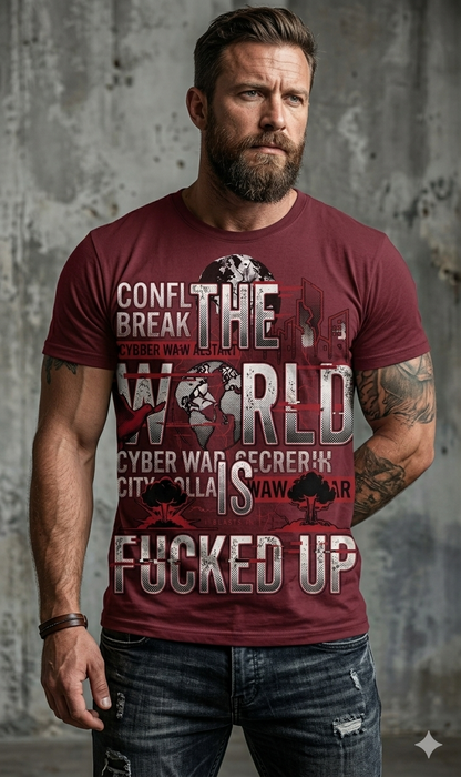 The World Is F*cked Up T-Shirt – Distressed Globe Graphic Tee, Anti War Streetwear, Dark Aesthetic Shirt